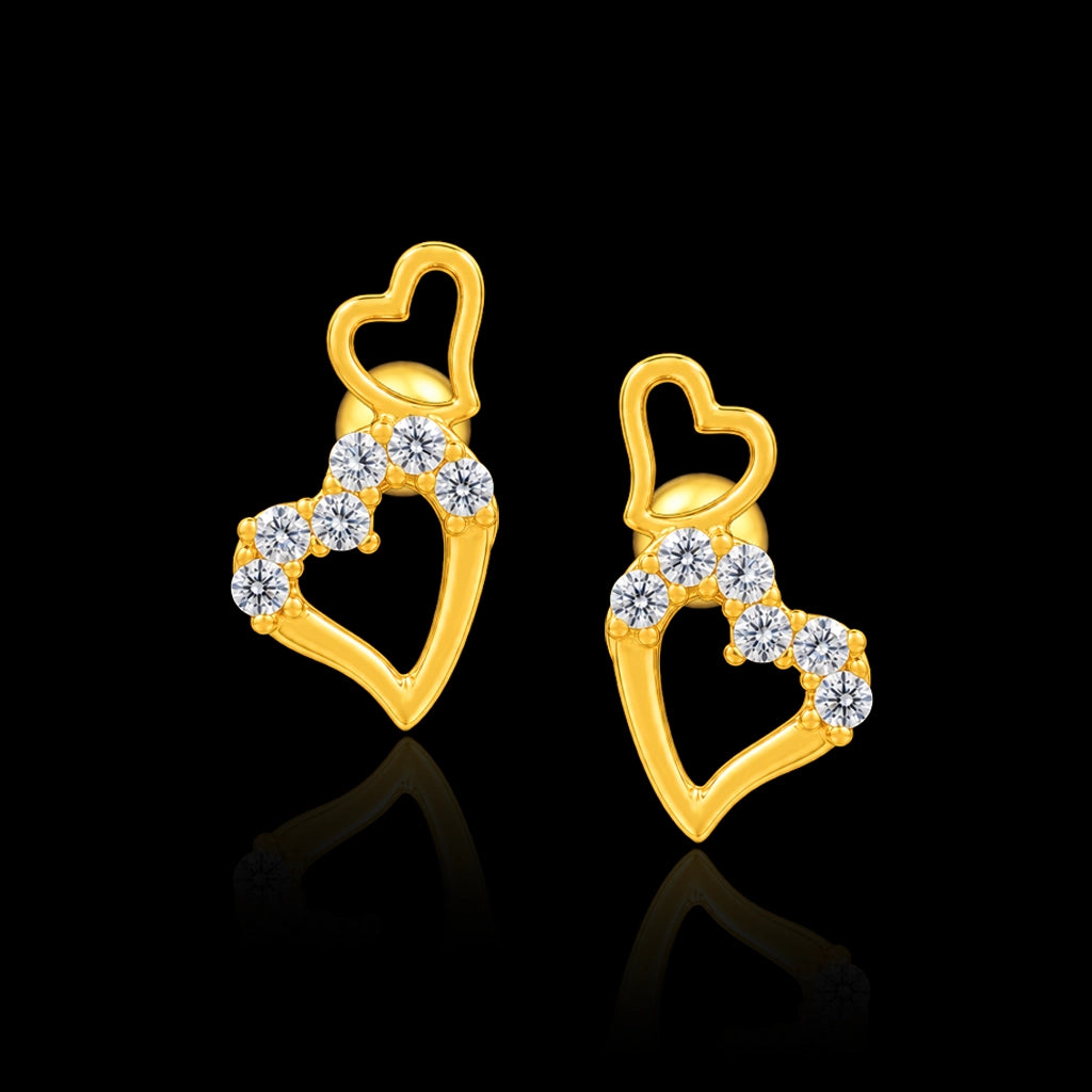 Twin Open Heart Stone Row Stud Gold Layered