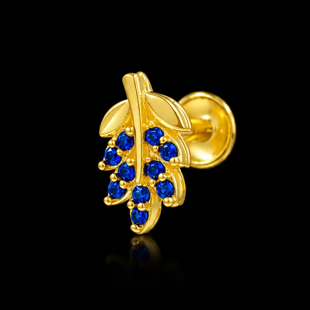 Leaf Spray Stone Stud Gold Layered