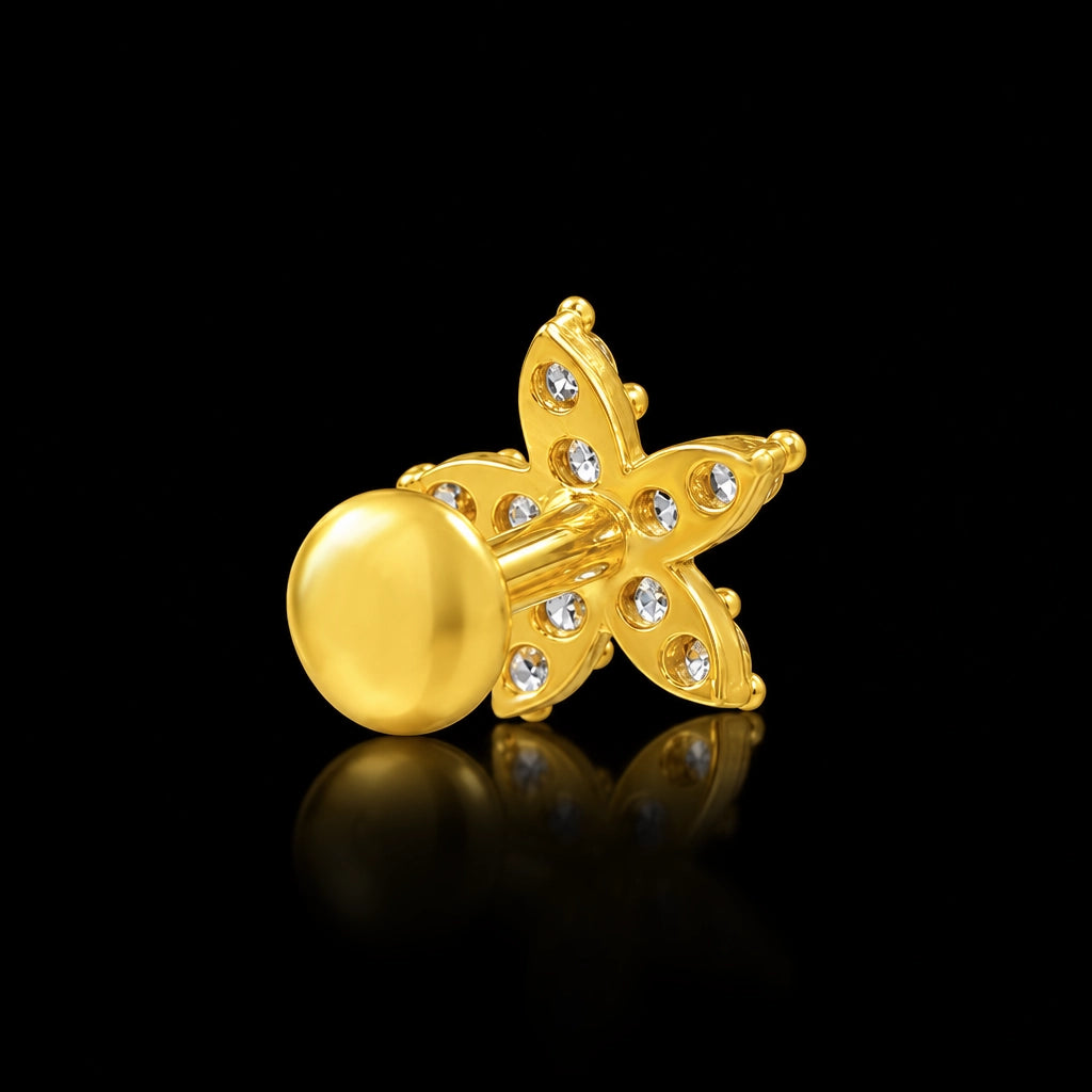 Five Petal Star Stone Stud Gold Layered