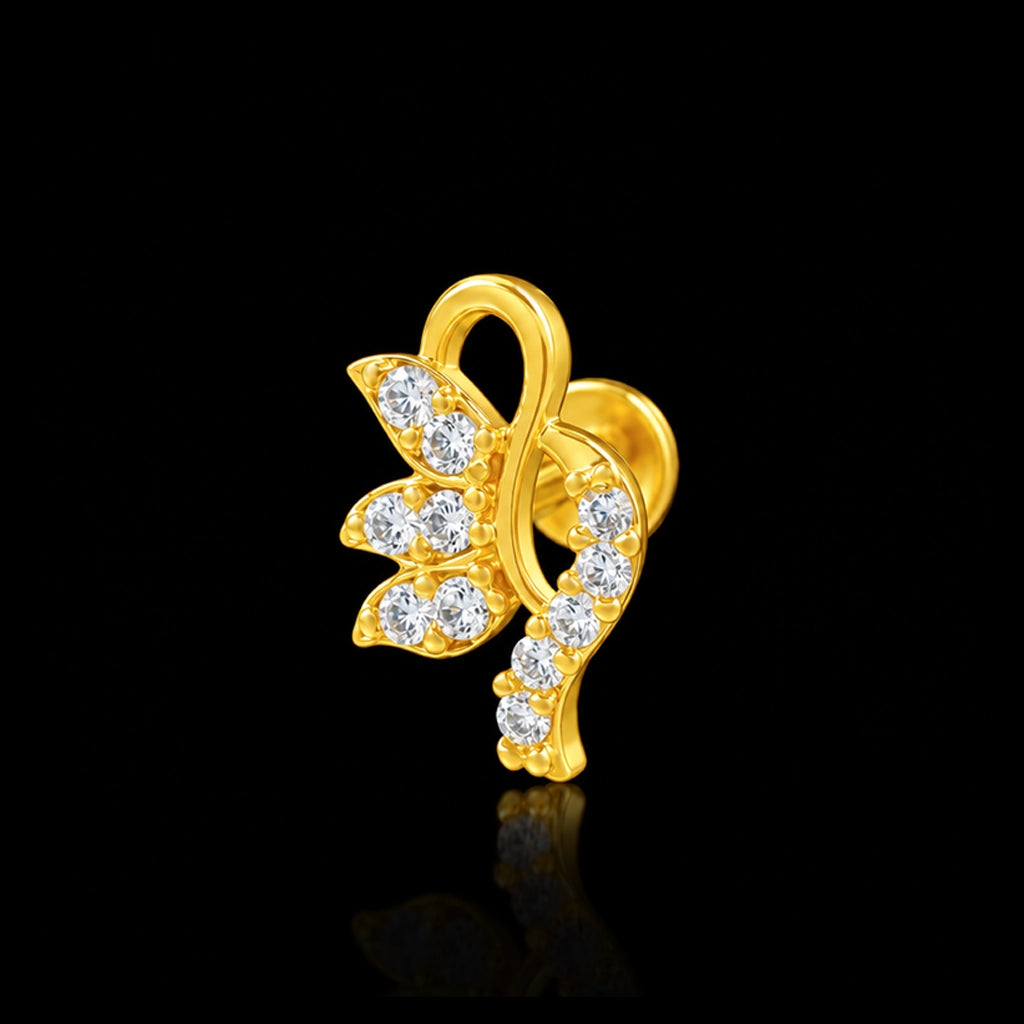 Lotus Petal Infinity Loop Stone Stud Gold Layered