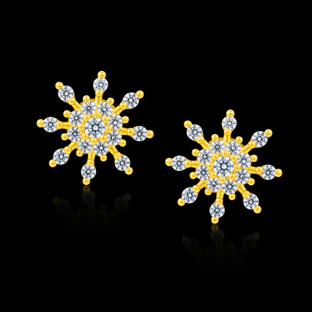 Snowflake Burst Stone Stud Gold Layered