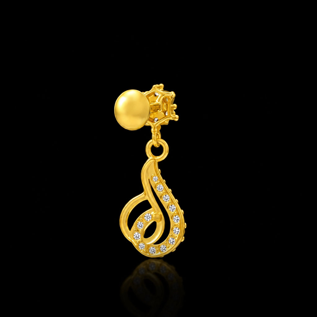 Stone Pave Flower Teardrop Swirl Hanging Stud Gold Layered