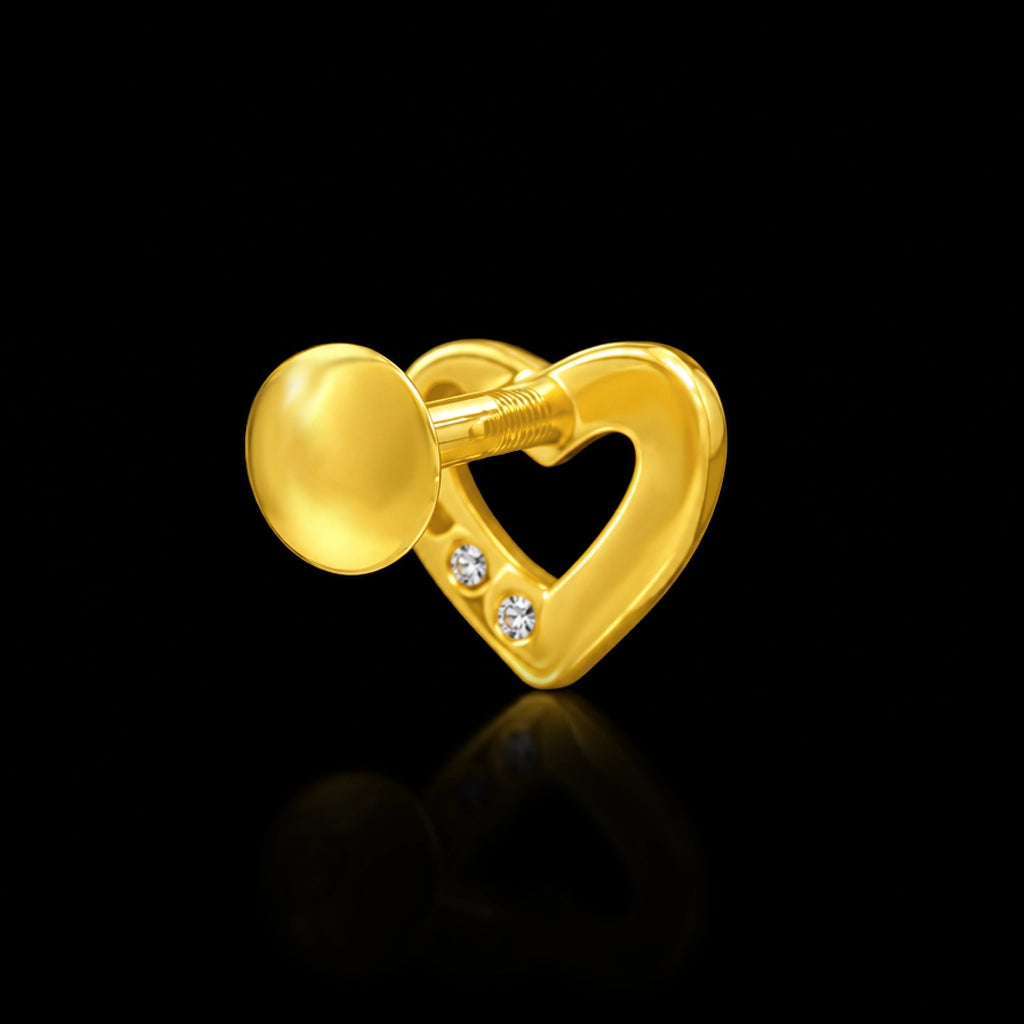 Heart Half Stone Diamond Cut Stud Gold Layered