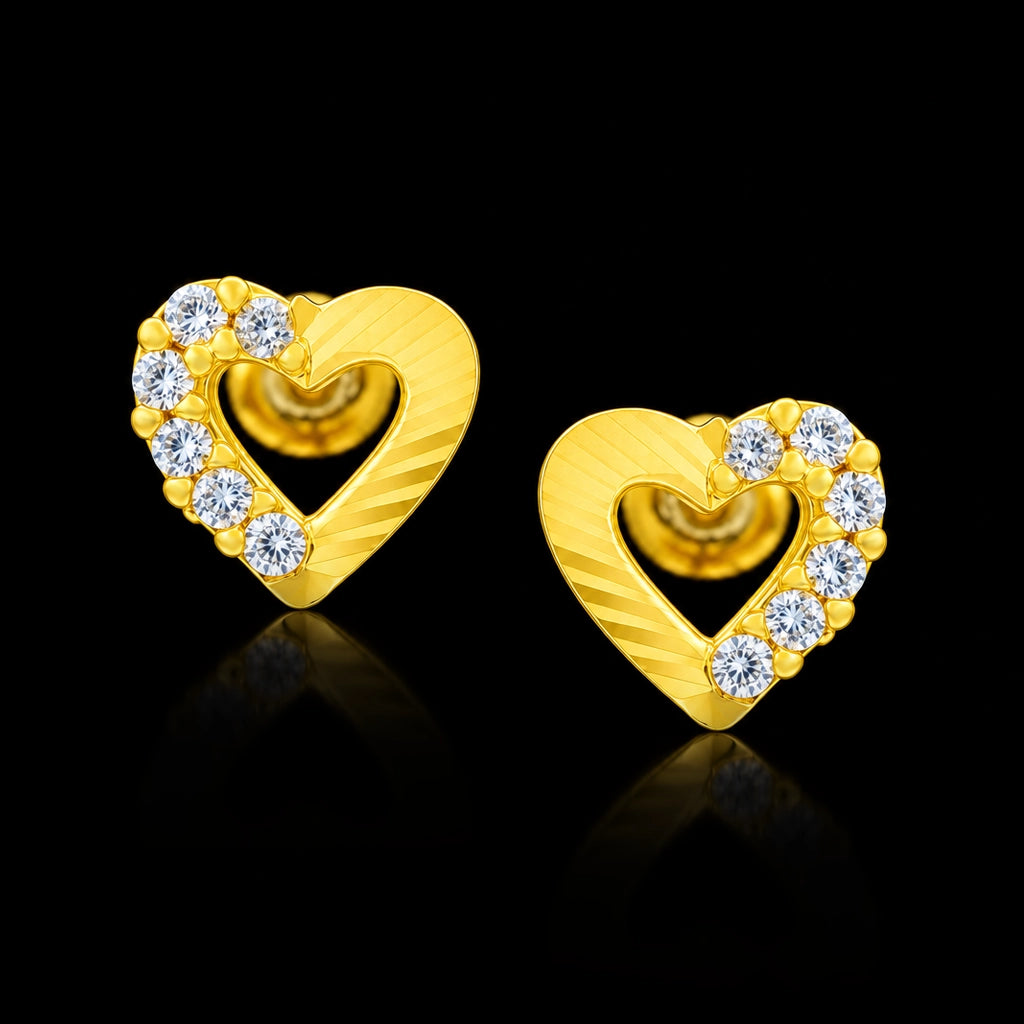 Heart Half Stone Diamond Cut Stud Gold Layered