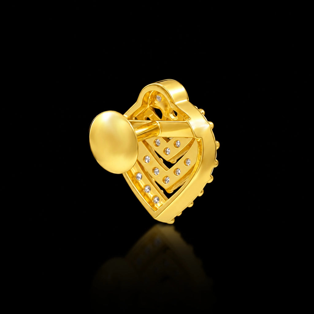 Heart Chevron Stone Ring Top Stud Gold Layered