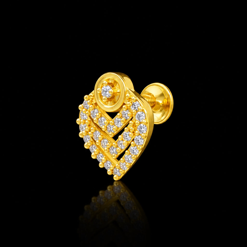 Heart Chevron Stone Ring Top Stud Gold Layered