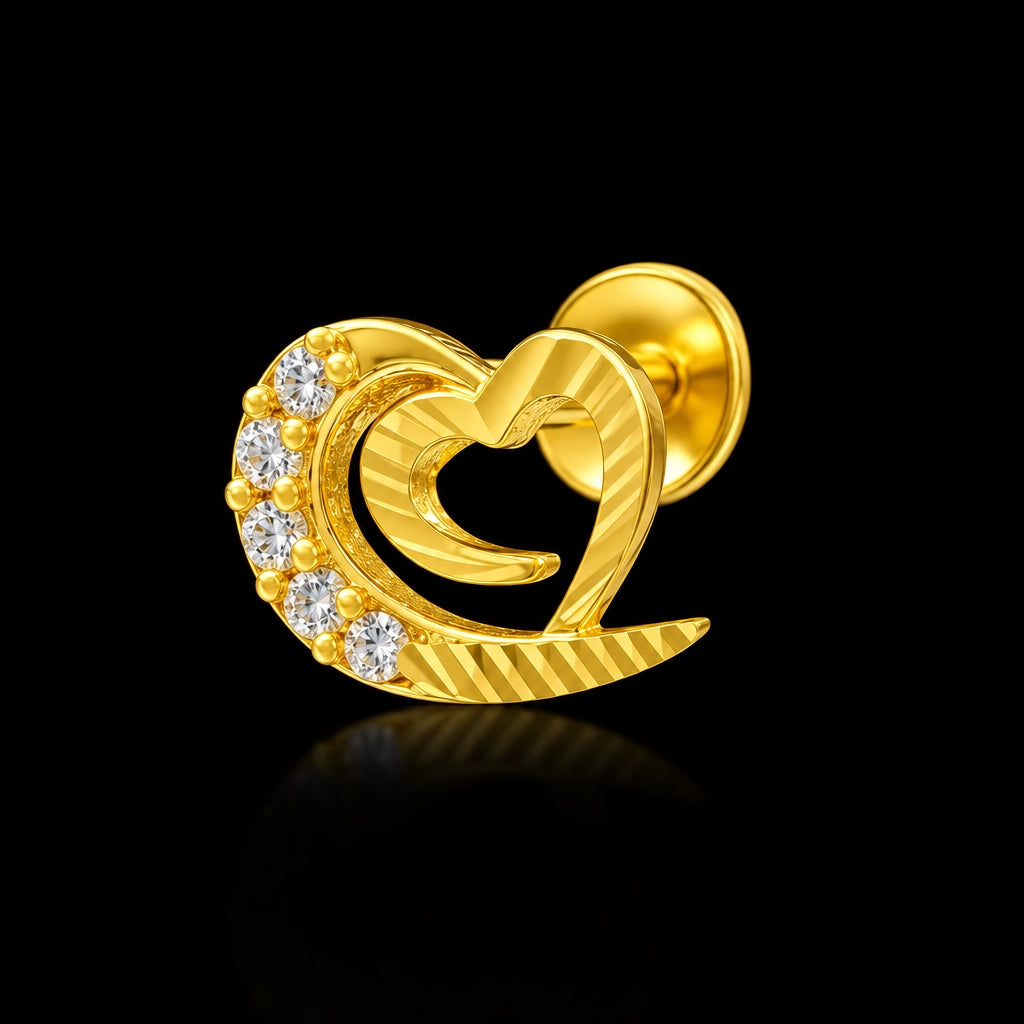 Heart Swirl Stone Diamond Cut Stud Gold Layered