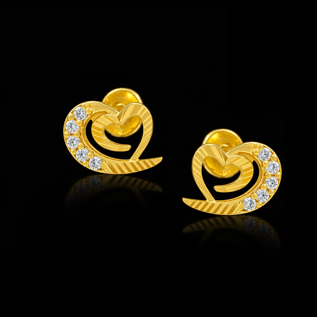 Heart Swirl Stone Diamond Cut Stud Gold Layered