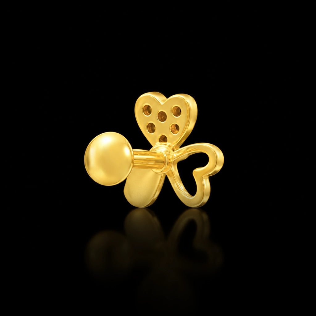Heart Clover Leaf Diamond Cut Stone Stud Gold Layered