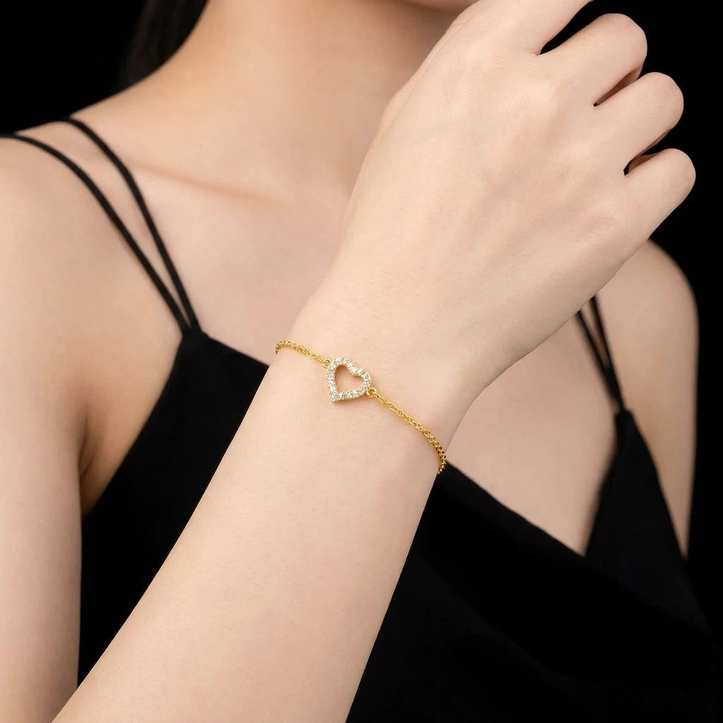 Heart CZ Centre Stone Bracelet Gold Layered