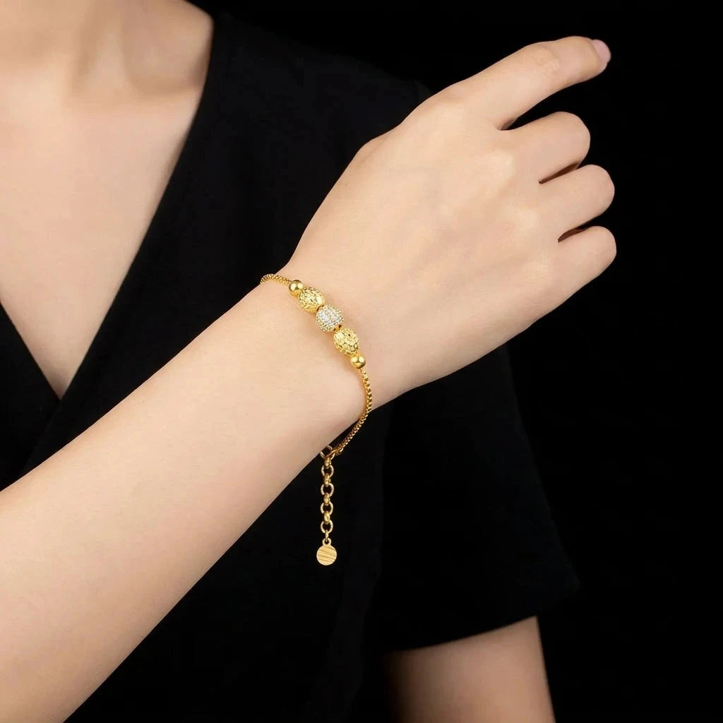 Bead Duo Centre Stone Bracelet Gold Layered