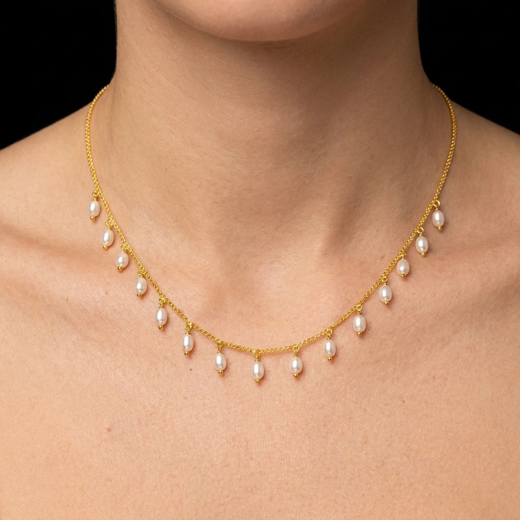 White Bead Necklace PPNS15P-005