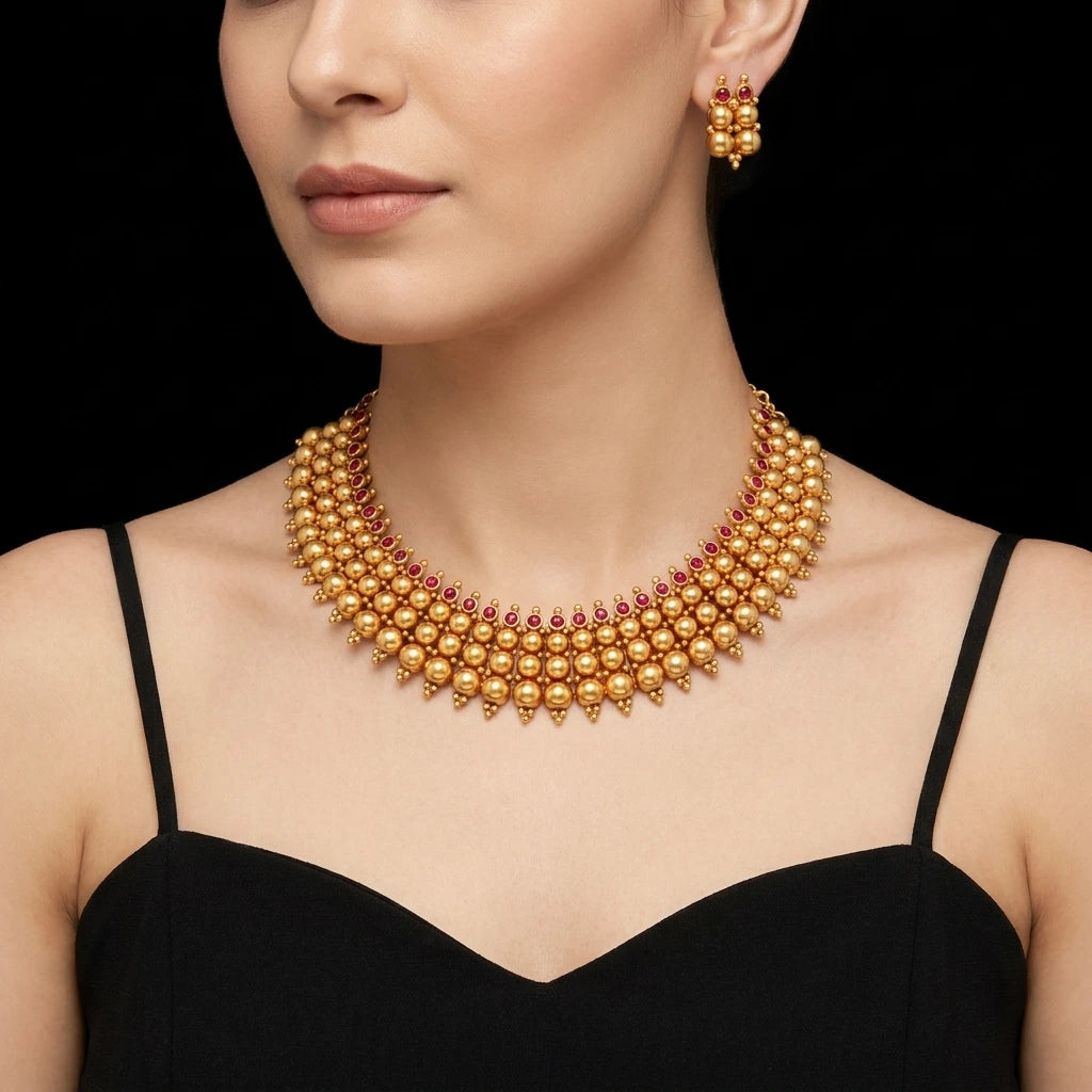 Geru Stone Necklace Short With Stud PSGRNSSR41R-038, PSGRSTSR6R-021