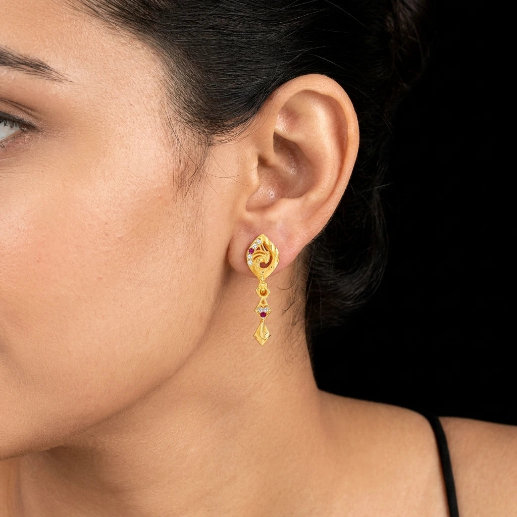 Ruby Stone Drop Earrings Gold Plated Party Wear PSHST33WR