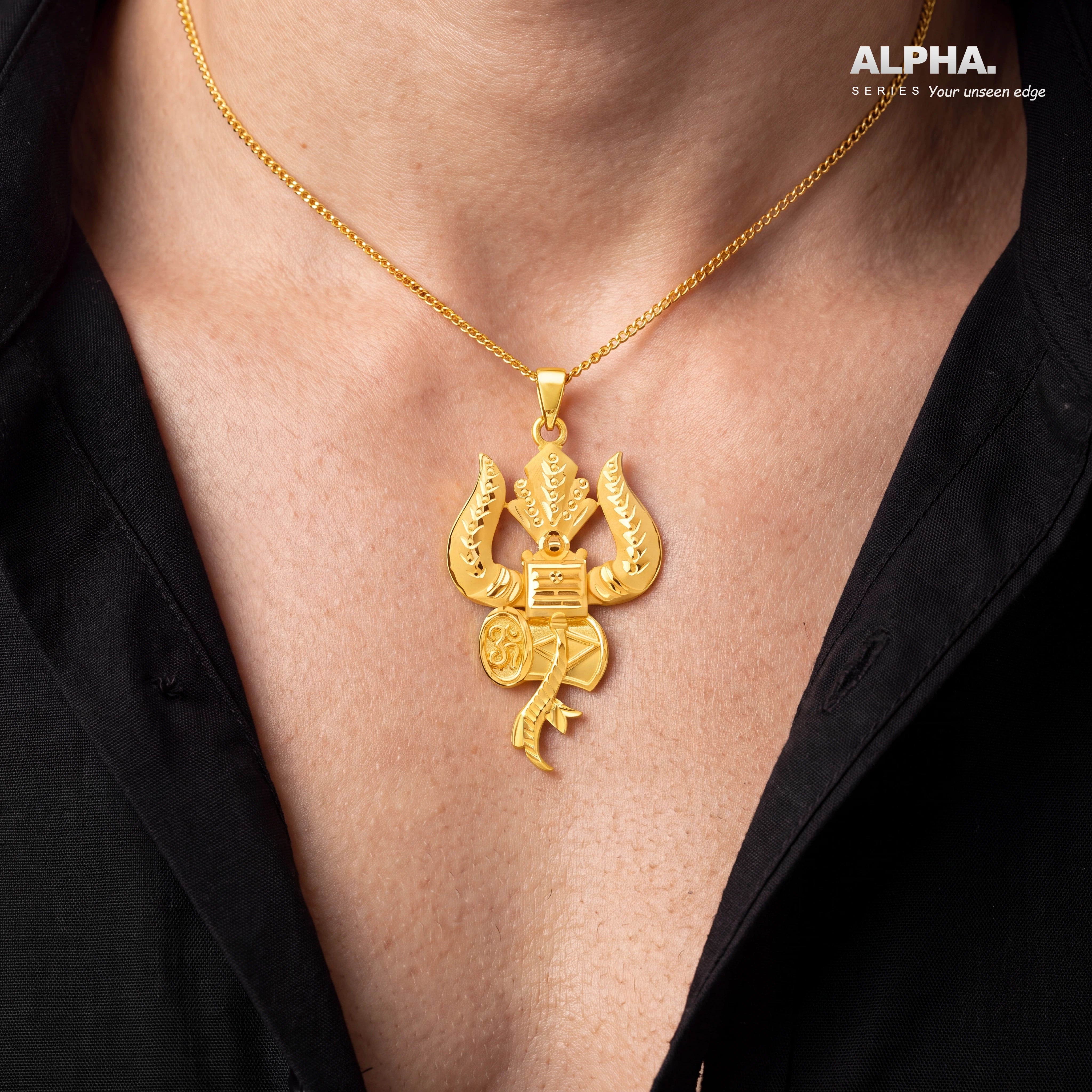 Gold Layered Trishul Damru Om Pendant for Men & Women | Divine Shiva Religious Pendant PGLT16-052