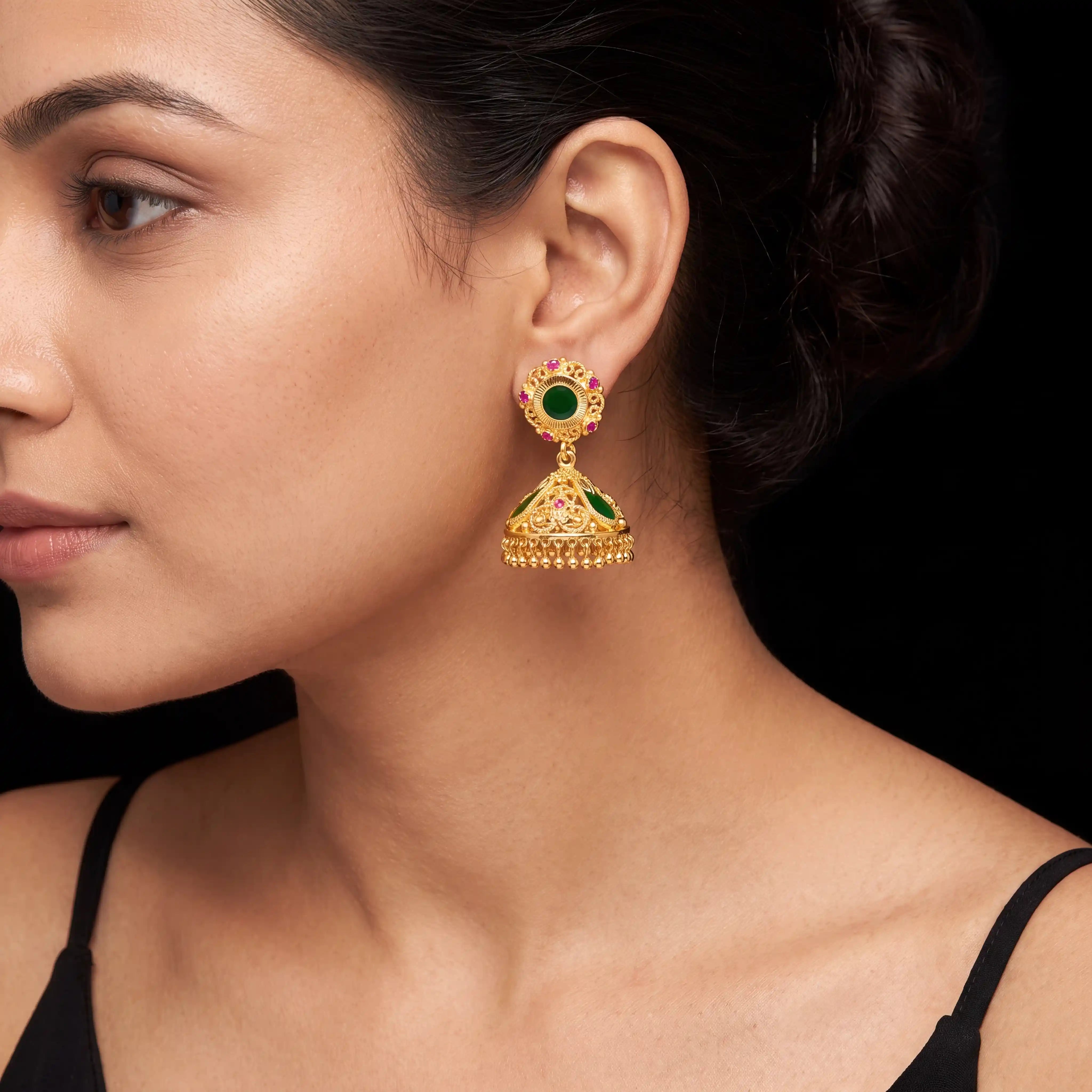 Palakka Green Stone Jimika Earring PSPKJSTNG40-094