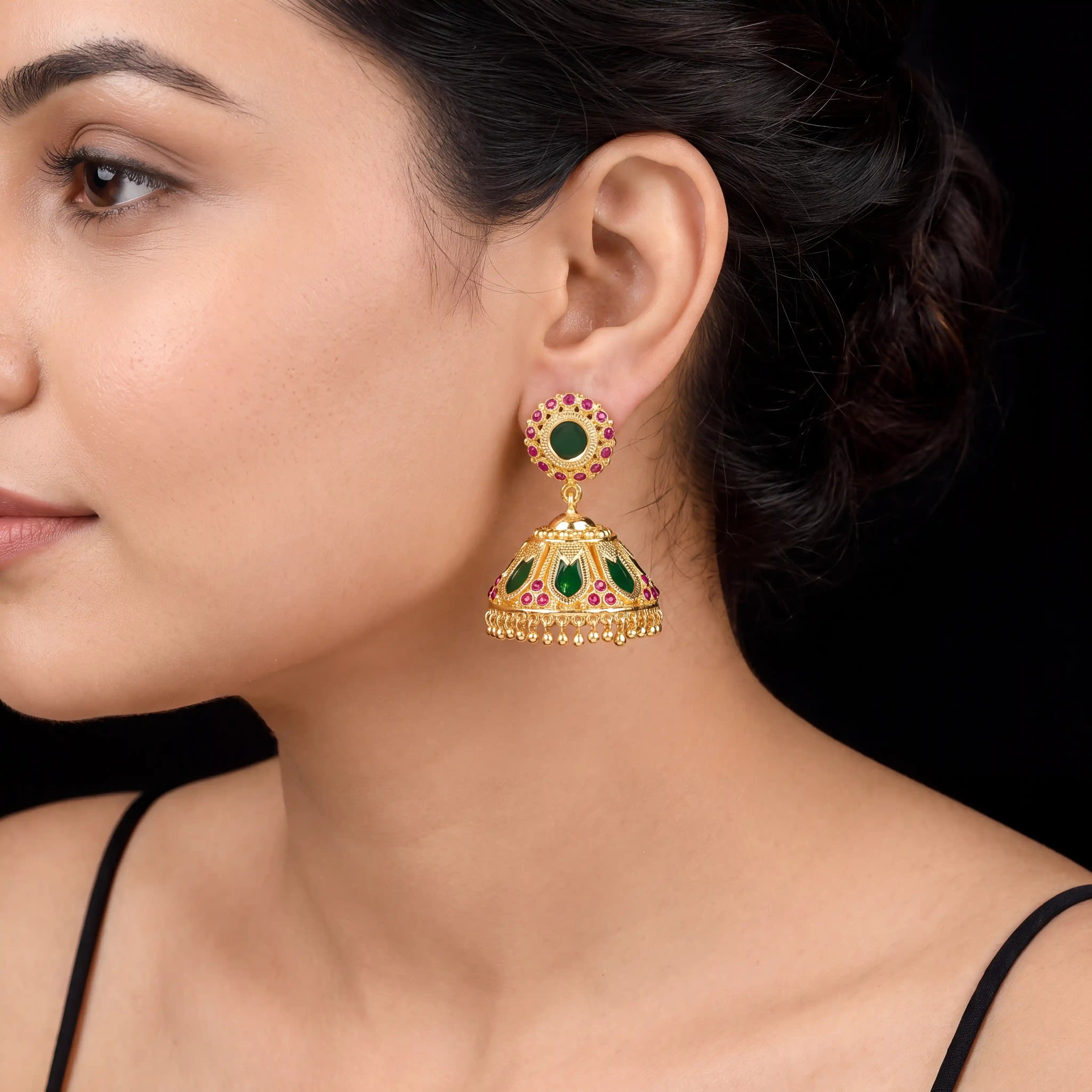 Palakka Green Stone Jimika Earring PSPKJSTNG27-095