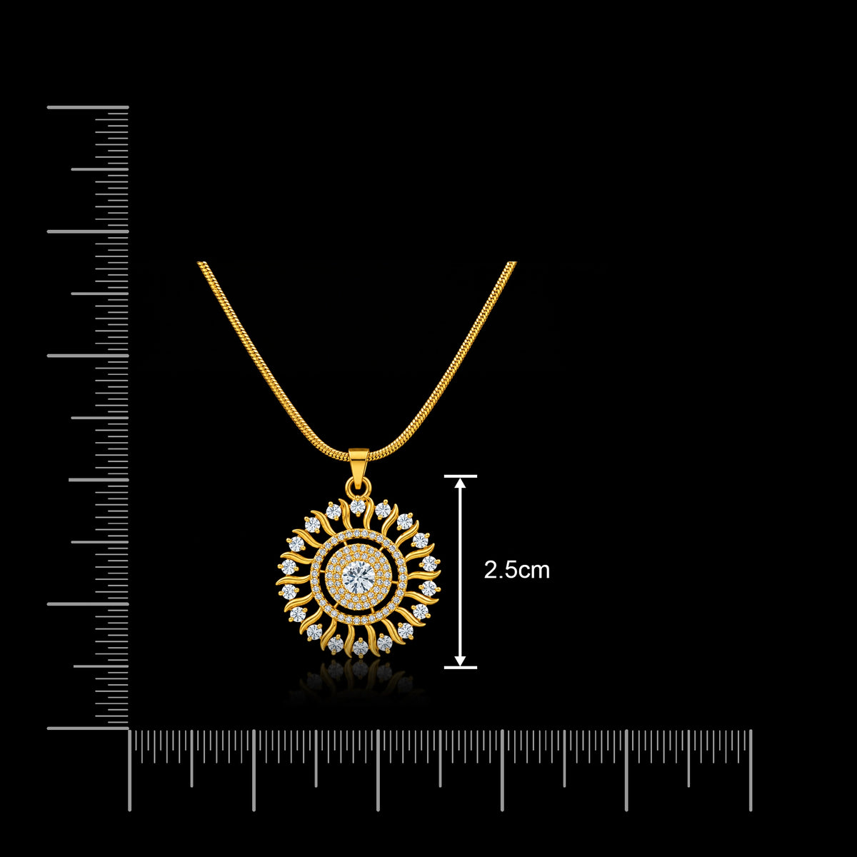 CZ Sun Ray Solitaire Circle Pendant Gold Layered