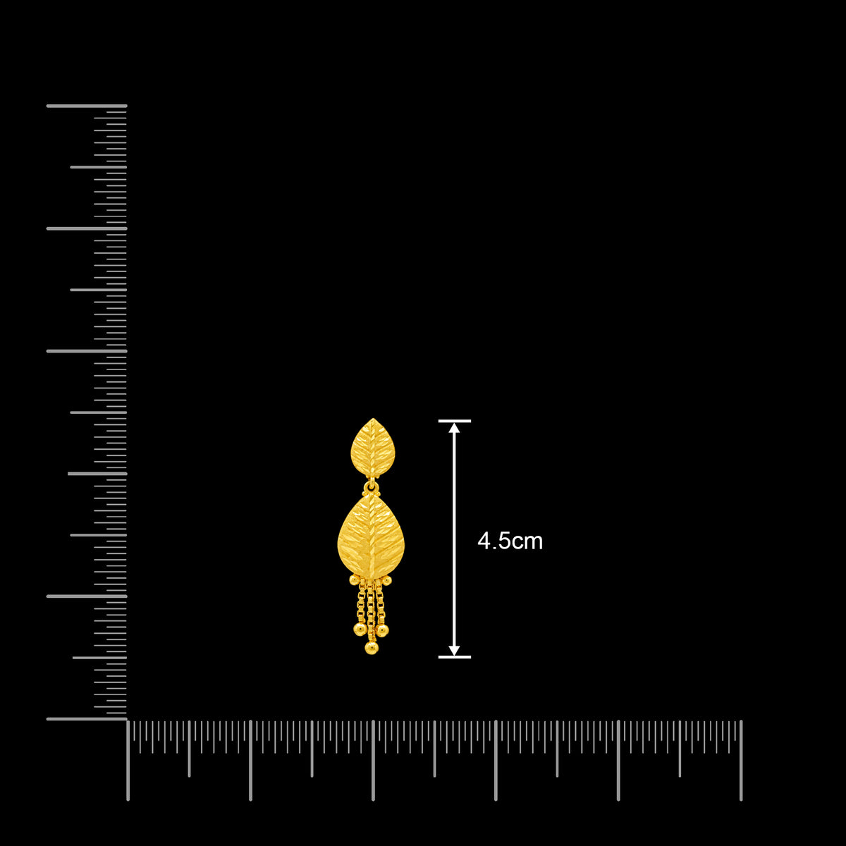 Leaf Engraved Twin Drop Fringe Hanging Stud Gold Layered
