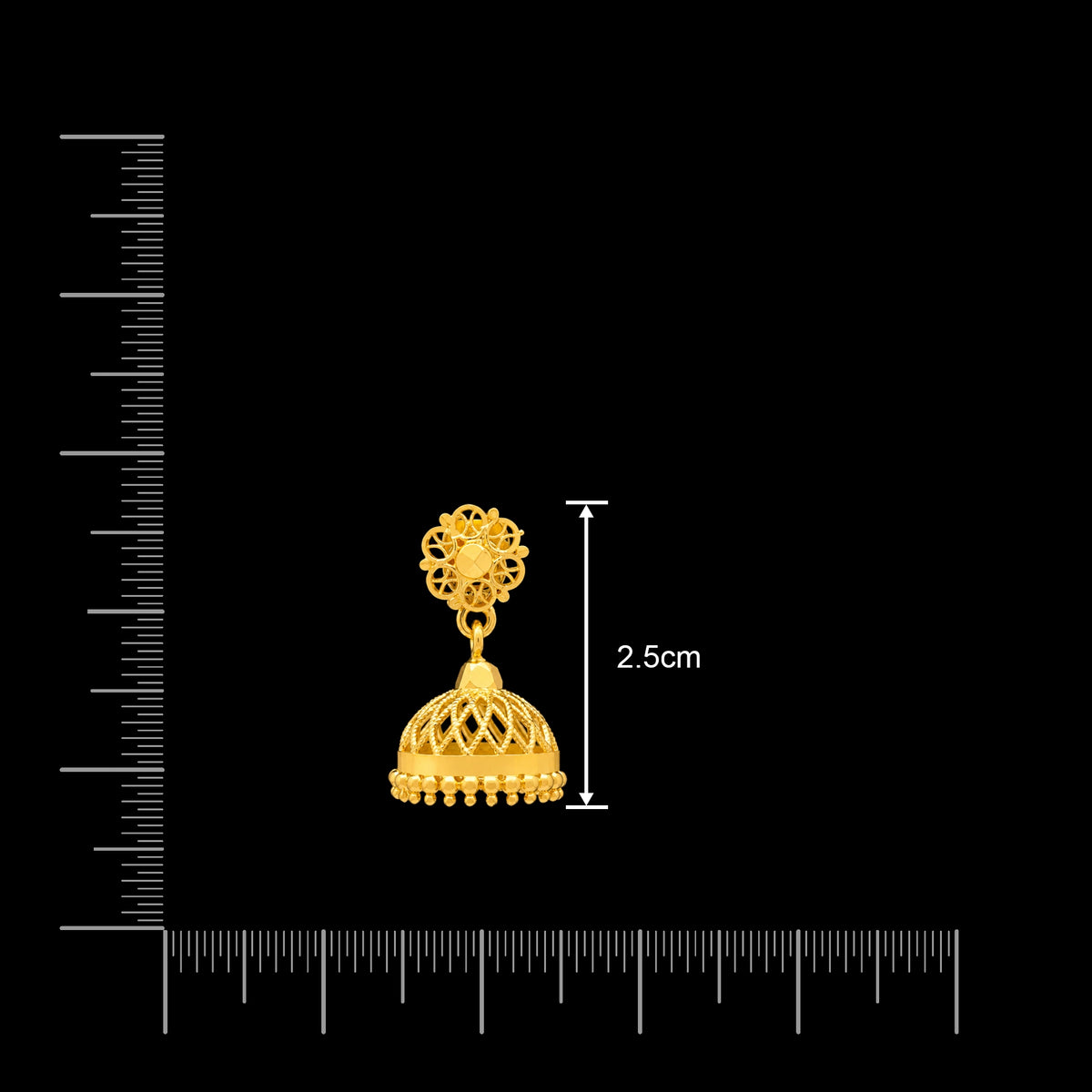 Floret Top Lattice Dome Bead Jhumka Gold Layered