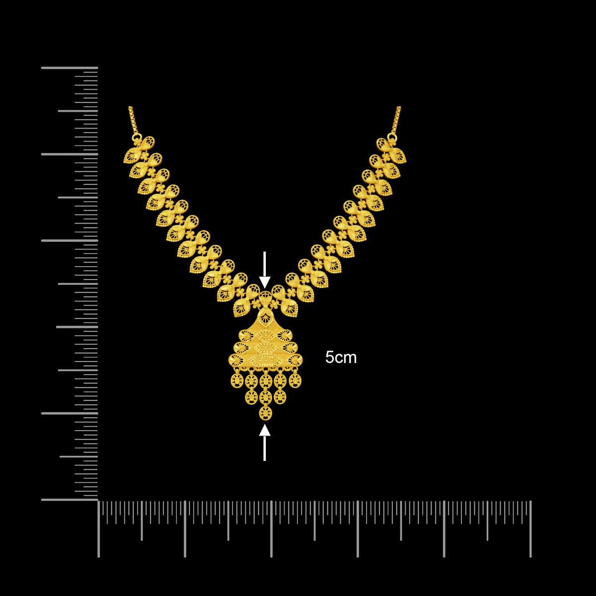 Filigree Leaf Fringe Pendant Necklace Set Short Gold Layered