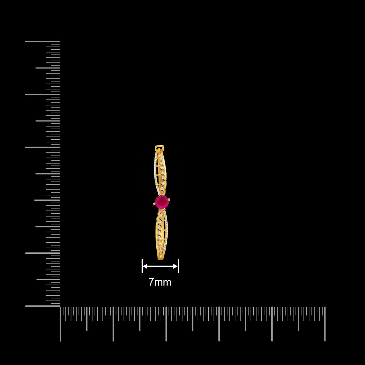 Ruby Colour Solitaire Leaf Lattice Bangle Gold Layered