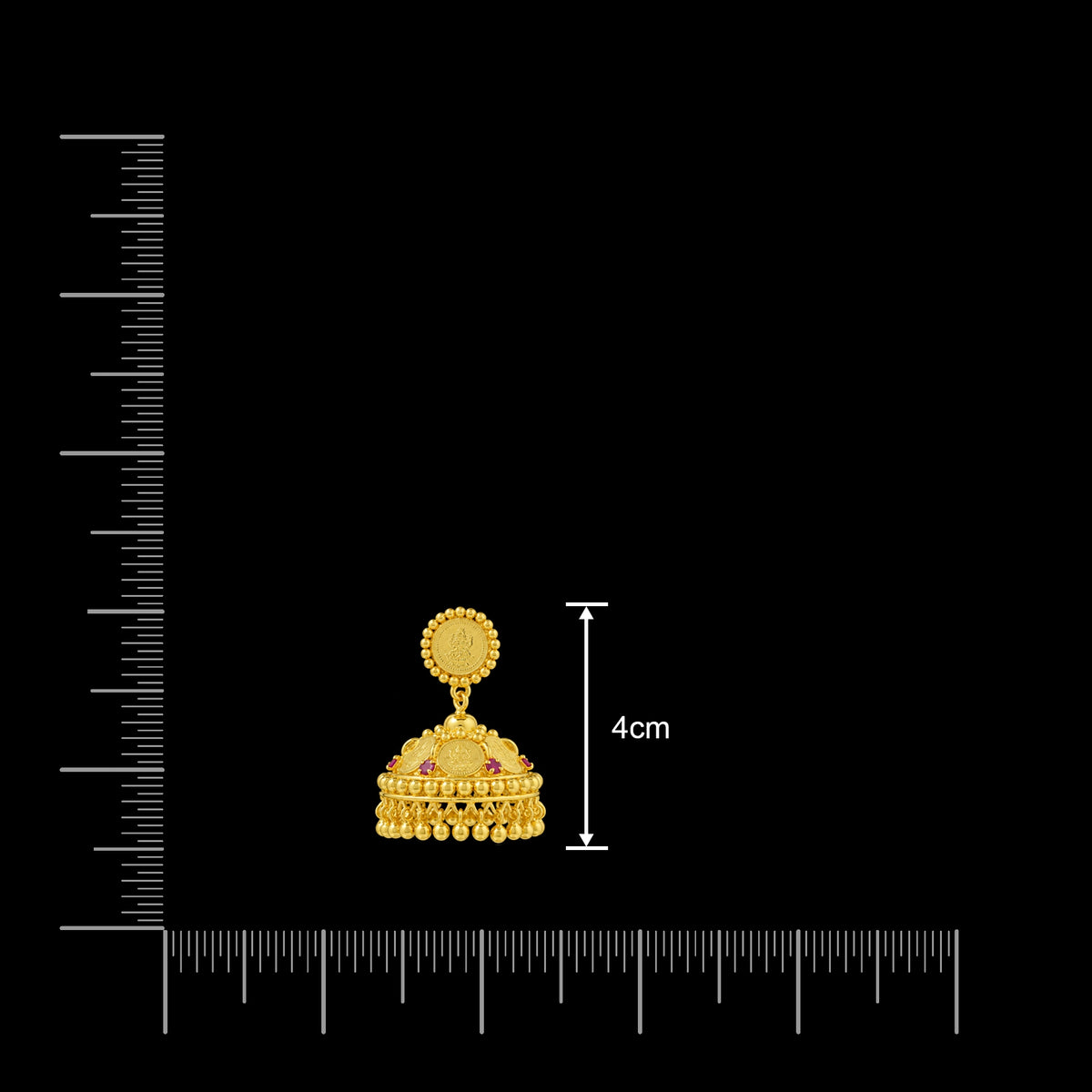 Sreshta Ruby Colour Lakshmi Coin Dome Jhumka Gold Layered