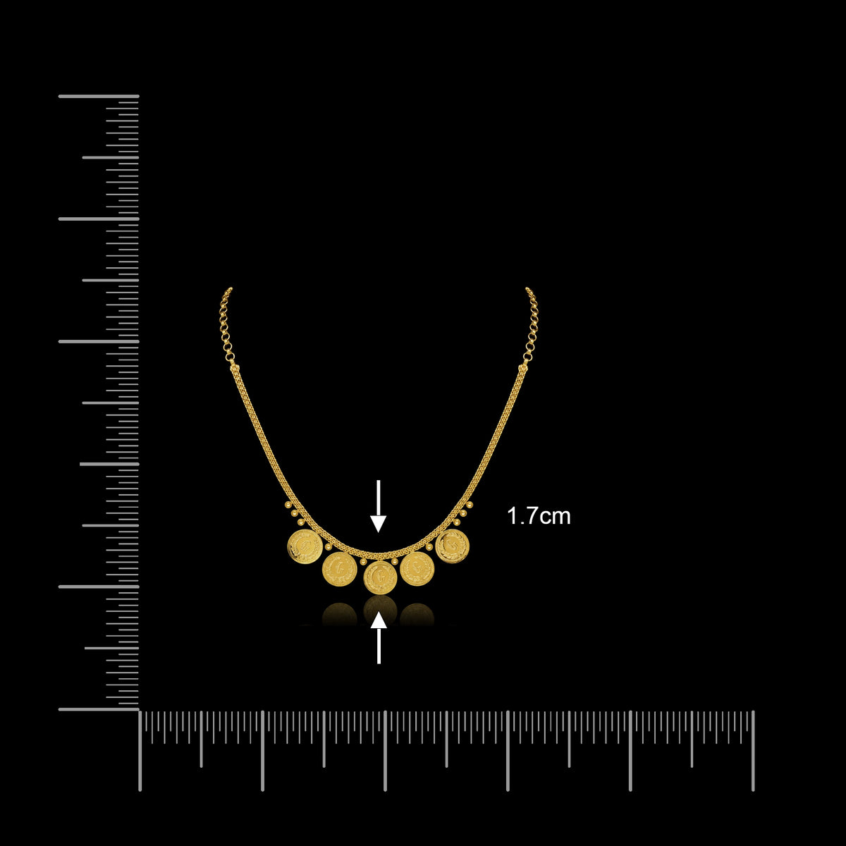 Lakshmi Kaasu Coin Fringe Short Necklace Gold Layered