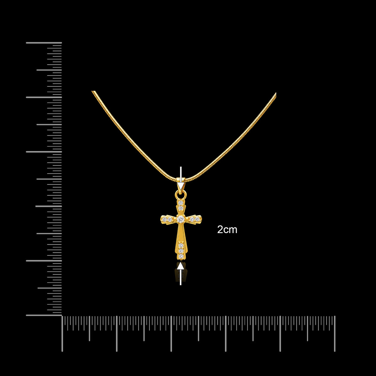 CZ Tapered Rail Cross Pendant with Chain Gold Layered