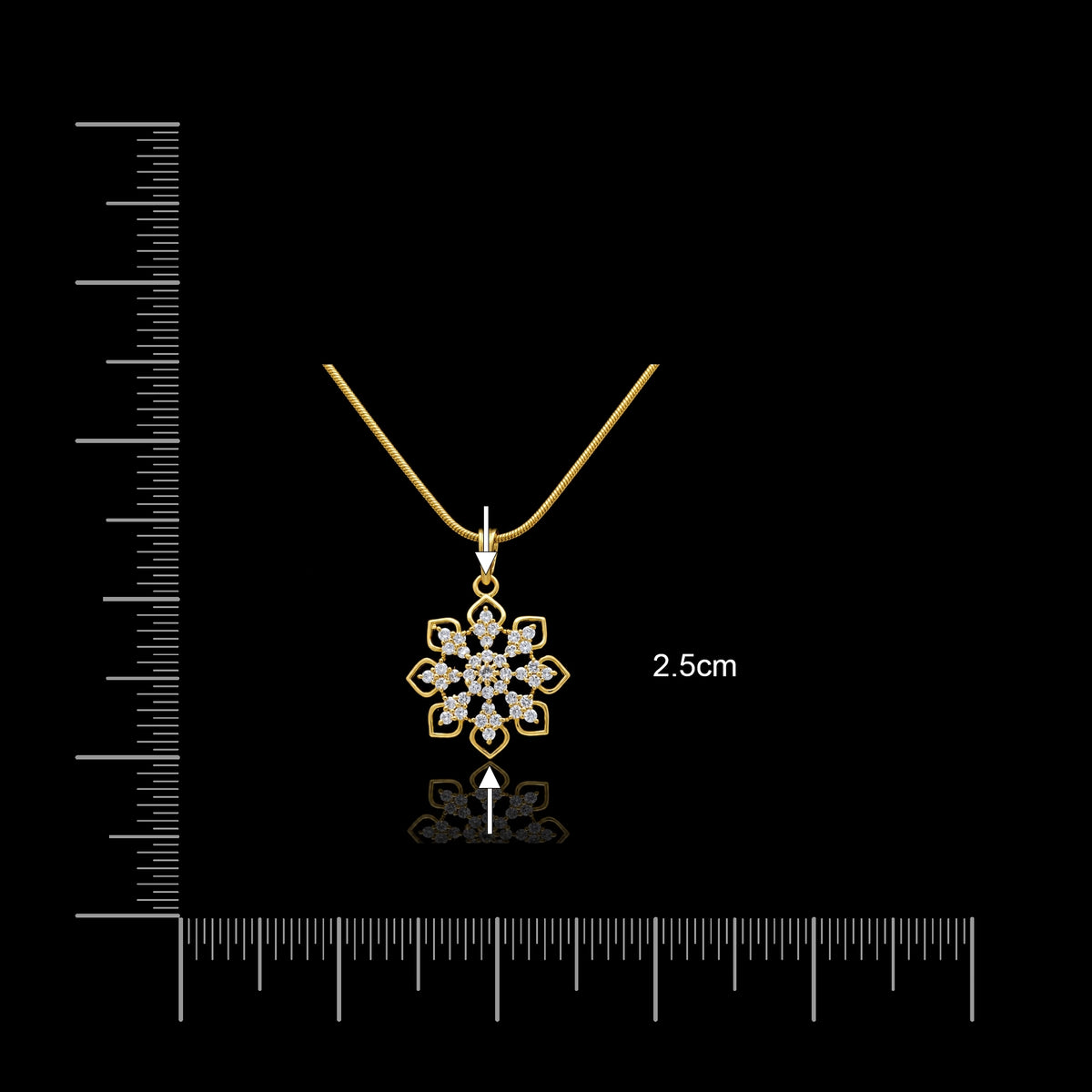 CZ Snowflake Pave Cluster Pendant with Chain Gold Layered