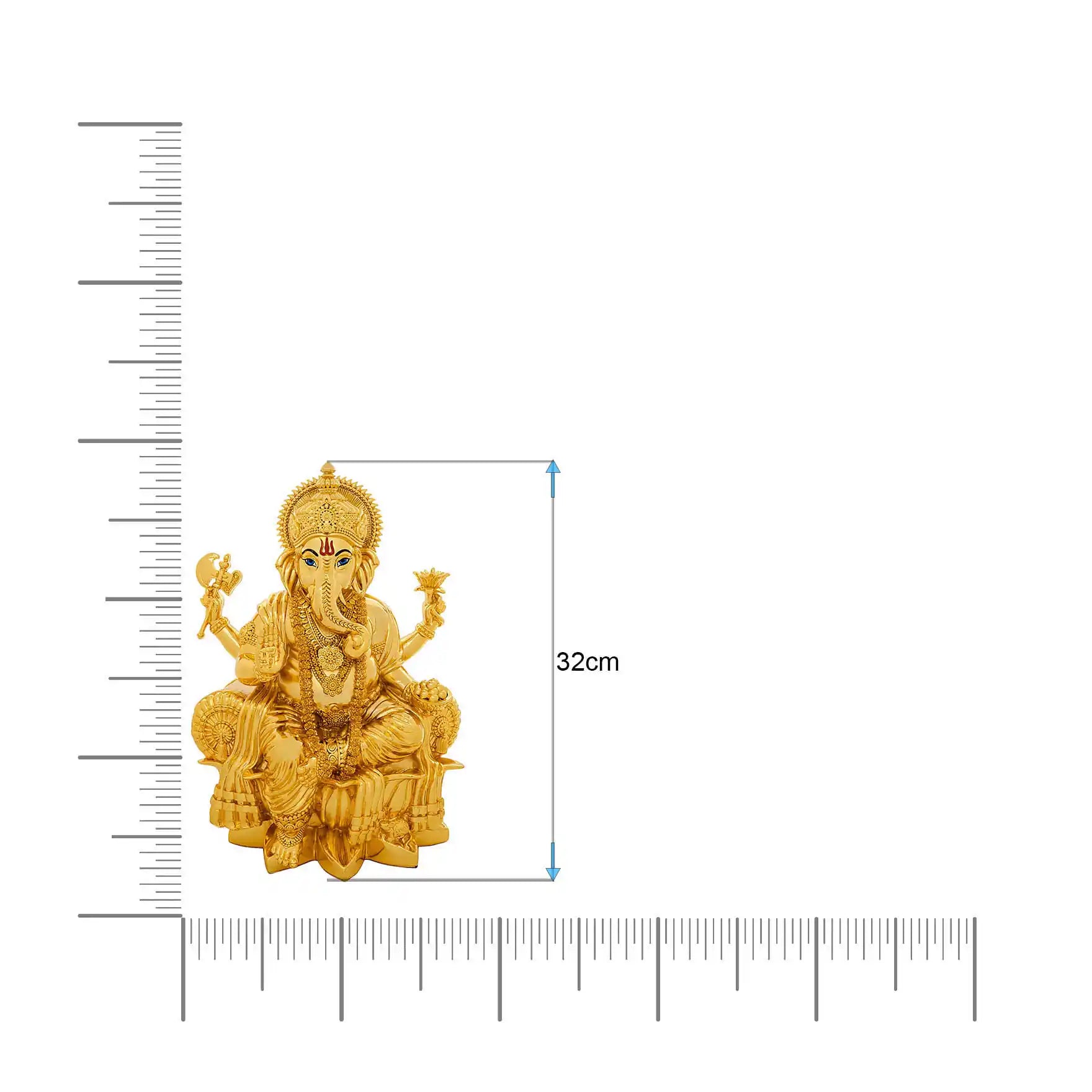 Lord Ganesha Idol – Gold Layered Figurine on Lotus – Ganapati Murti (Hindu Spiritual Statue) – Pooja & Home Décor | PIDRGG108-0084