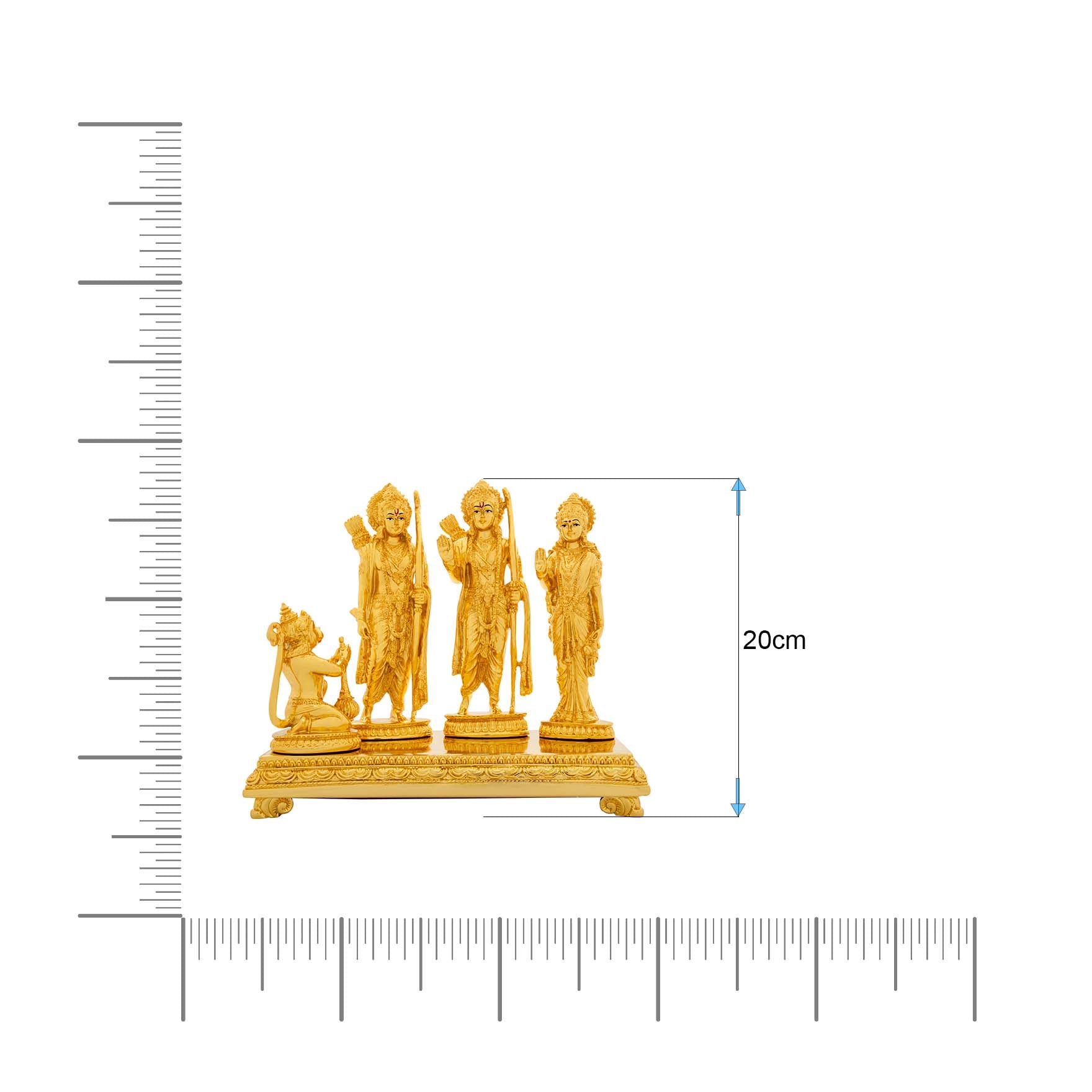 Ram Darbar Idol Set – Gold Layered Figurines on Ornate Base – Lord Ram, Sita, Lakshman & Hanuman – Pooja & Home Décor | PIDRGRLSH2-0081