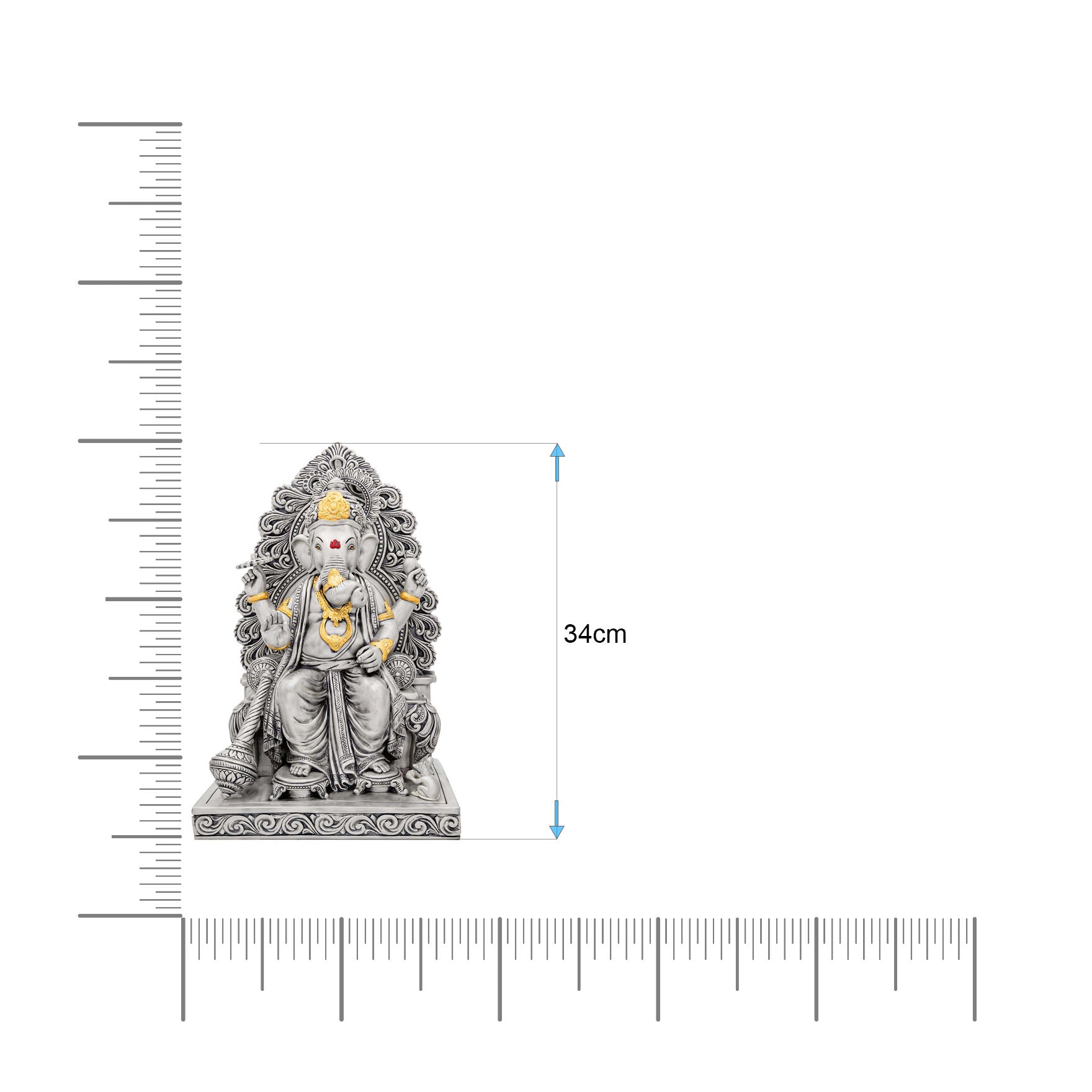 Lord Ganesha Idol – Antique Silver Layered Figurine on Throne – Ganapati Murti (Hindu Spiritual Statue) – Pooja & Home Décor | PIDRSG22-0004