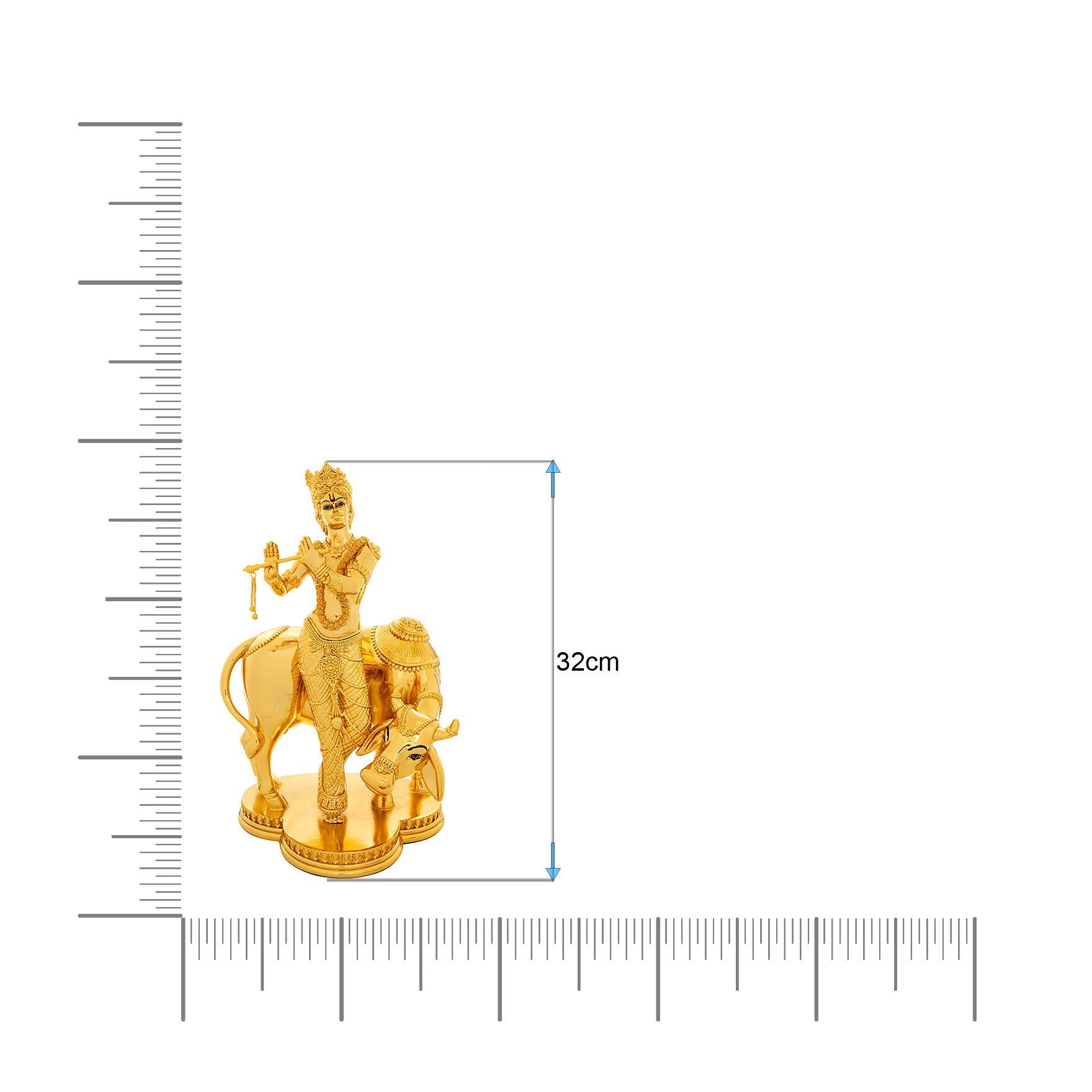 Lord Krishna Idol – Gold Layered Figurine with Cow – Murli Manohar Murti (Hindu Spiritual Statue) – Pooja & Home Décor PIDRGKR12-0053