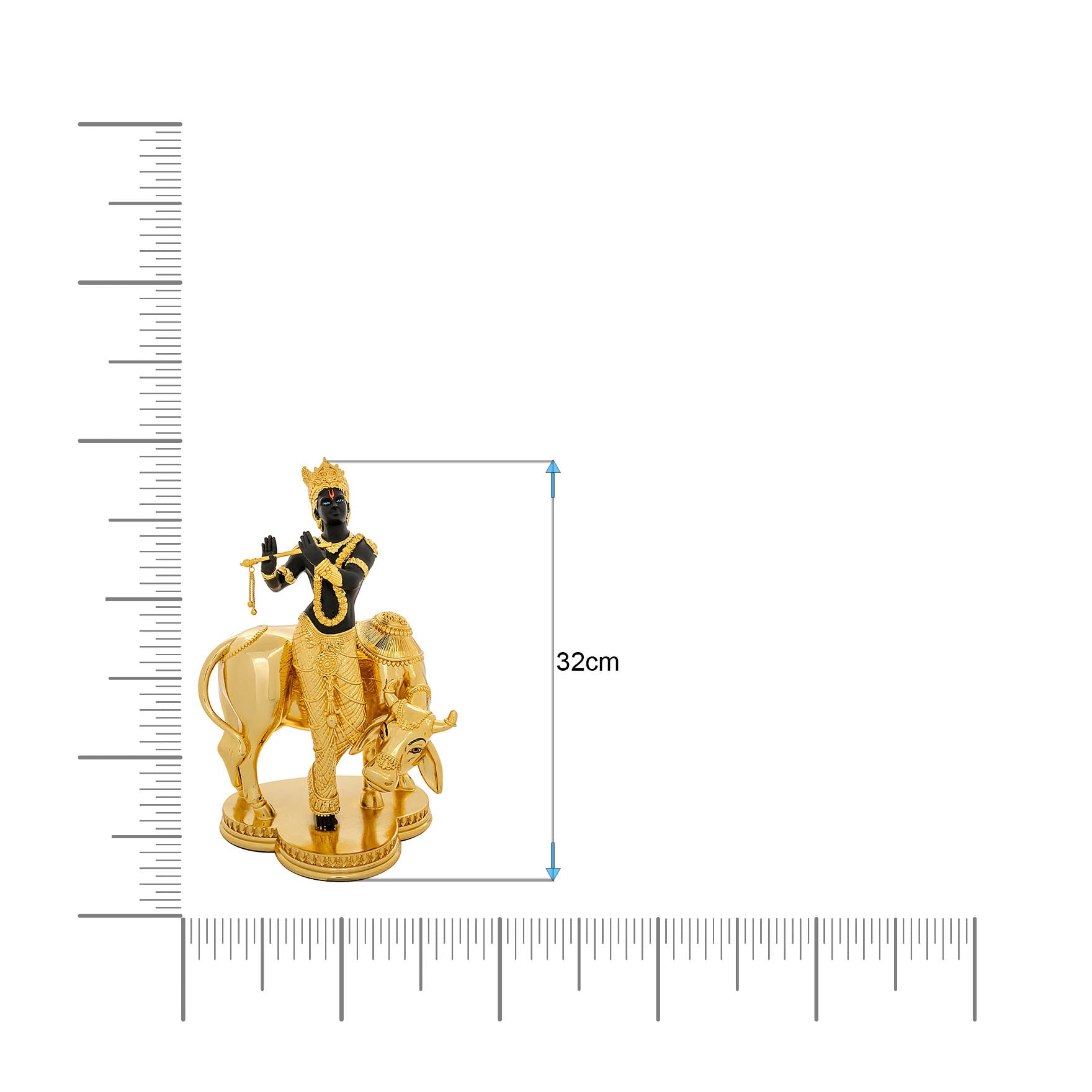 Lord Krishna Idol – Gold Layered Figurine with Cow and Black Finish – Murli Manohar Murti (Hindu Spiritual Statue) – Pooja & Home Décor PIDRBXR11-0053