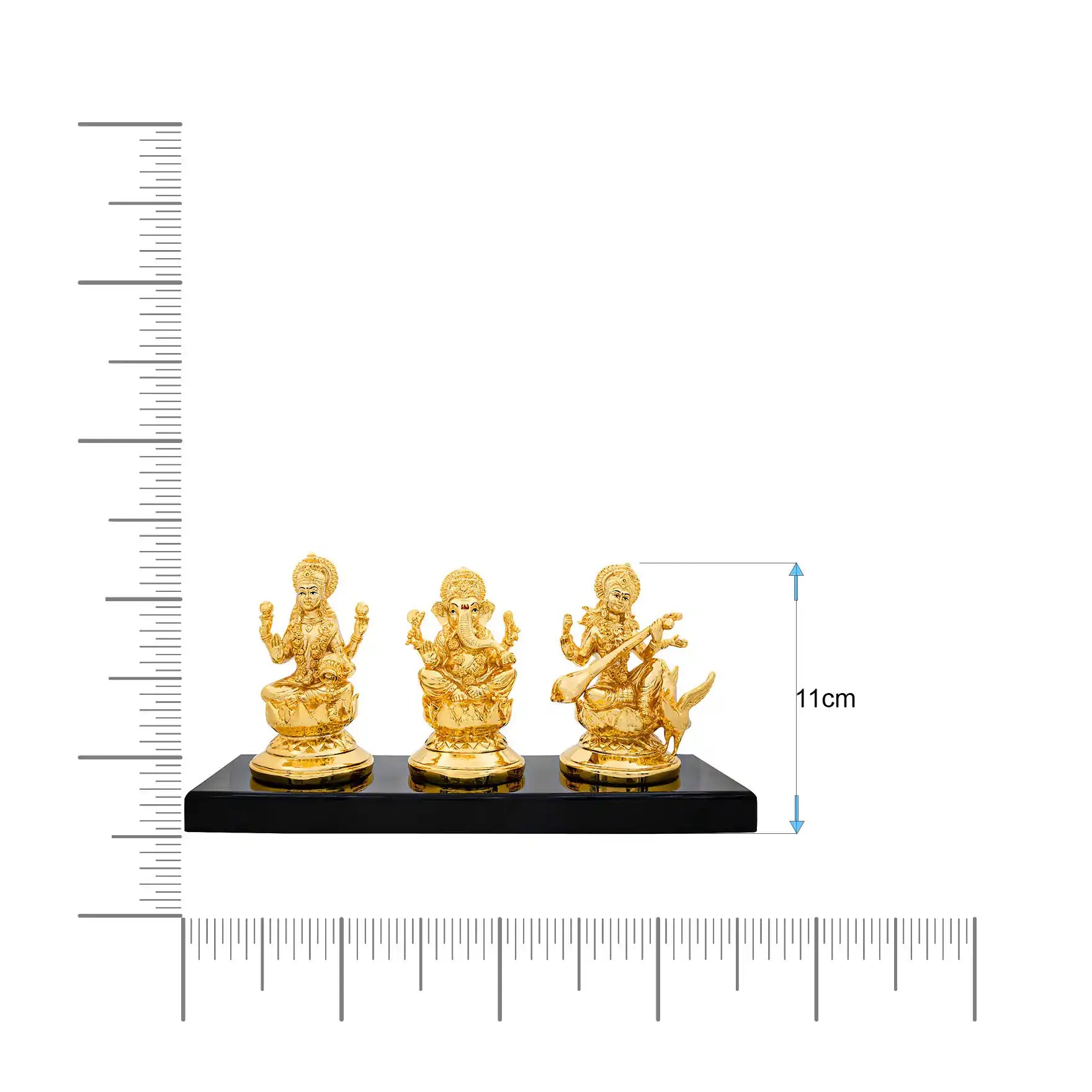 Lakshmi Ganesha Saraswati Idol Set – Gold Layered Triple Figurine with Carved Detailing – Hindu Spiritual Statue – Pooja & Home Décor | PIDRGLGS2-0021