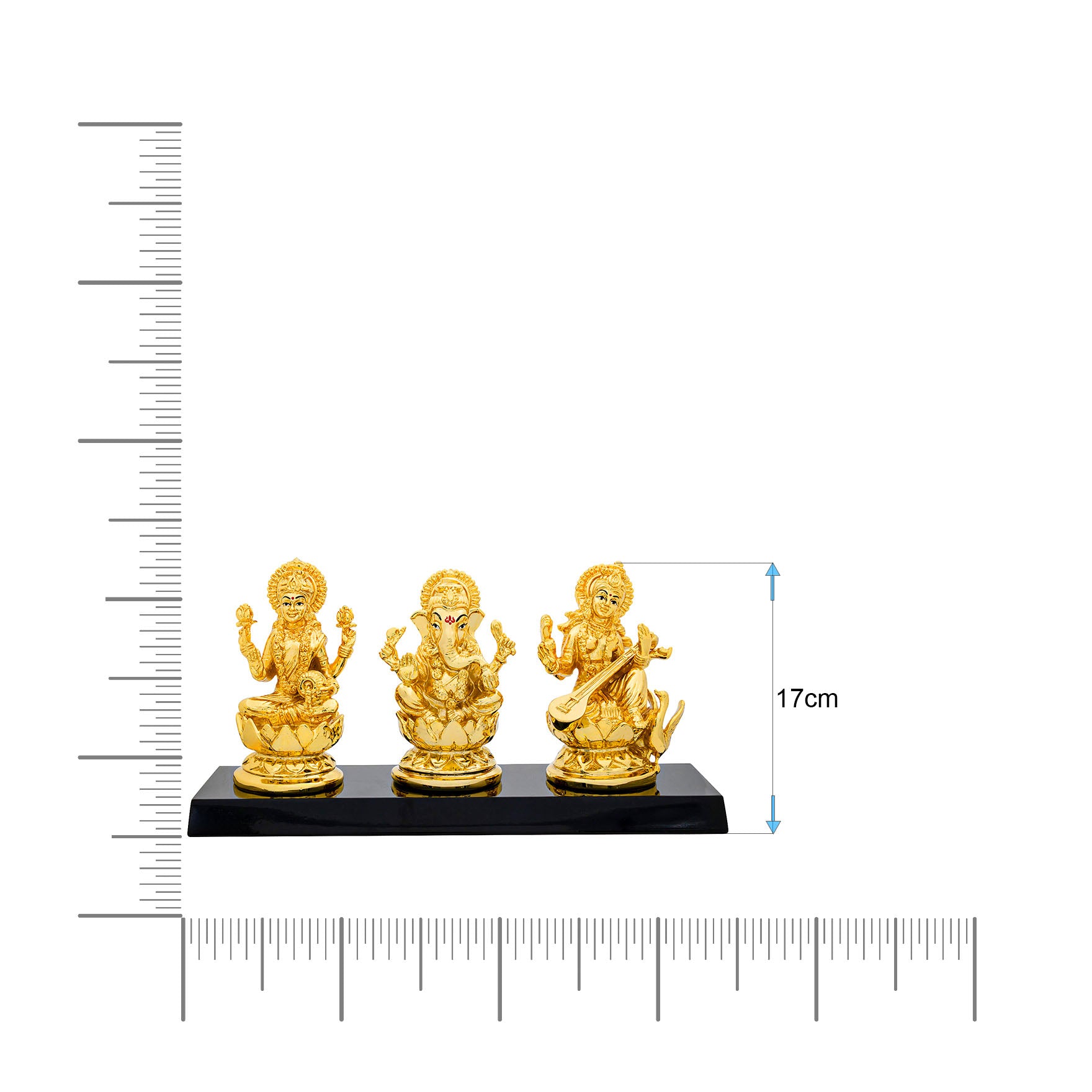 Lakshmi Ganesha Saraswati Idol Set – Gold Layered Triple Figurine on Base – Hindu Spiritual Statue – Pooja & Home Décor | PIDRGLGS1-0022