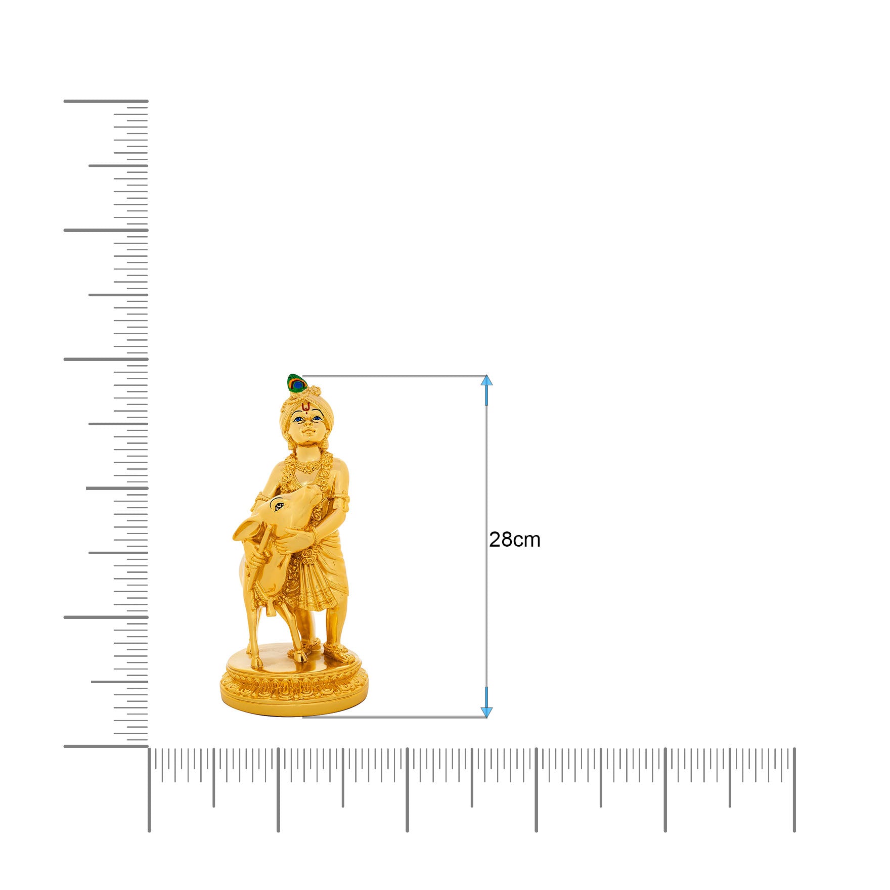 Lord Krishna Idol – Gold Layered Figurine with Cow – Gopala Murti (Hindu Spiritual Statue) – Pooja & Home Décor | PIDRGKR10-0051