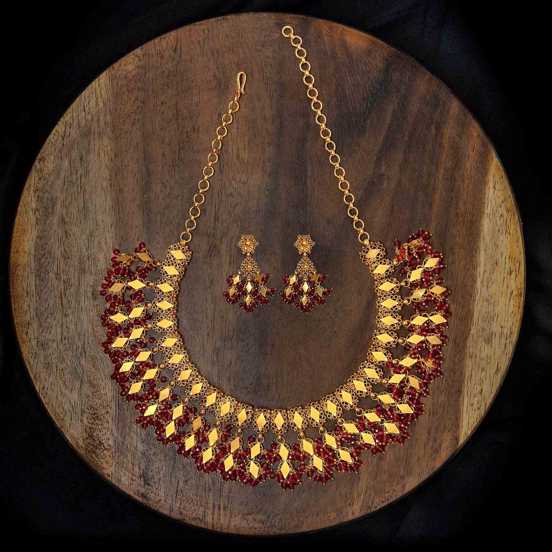 Sreshta Necklace With Earring PGGRNSSR1-0331 , PGGRHSTSR1-082 - Parakkat Jewels