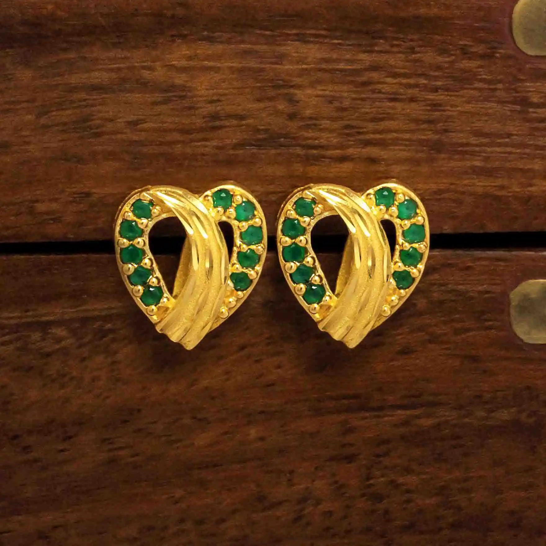 Heart Shaped Gold Layered Stud Earrings for Girls