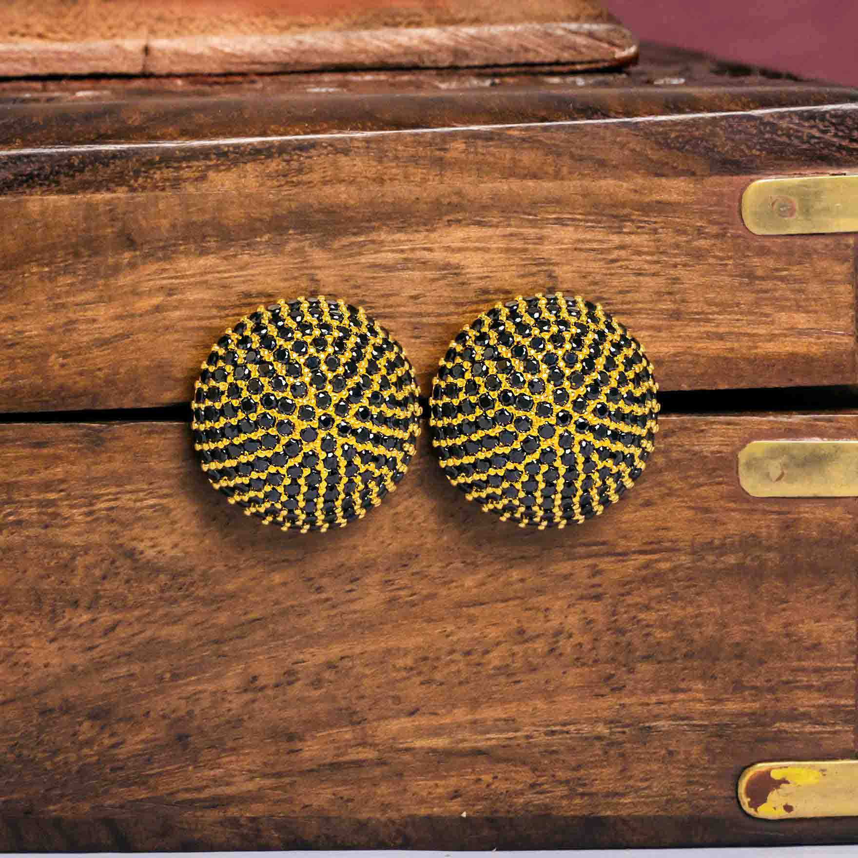 Black Stone Round Shape Earrings for Women