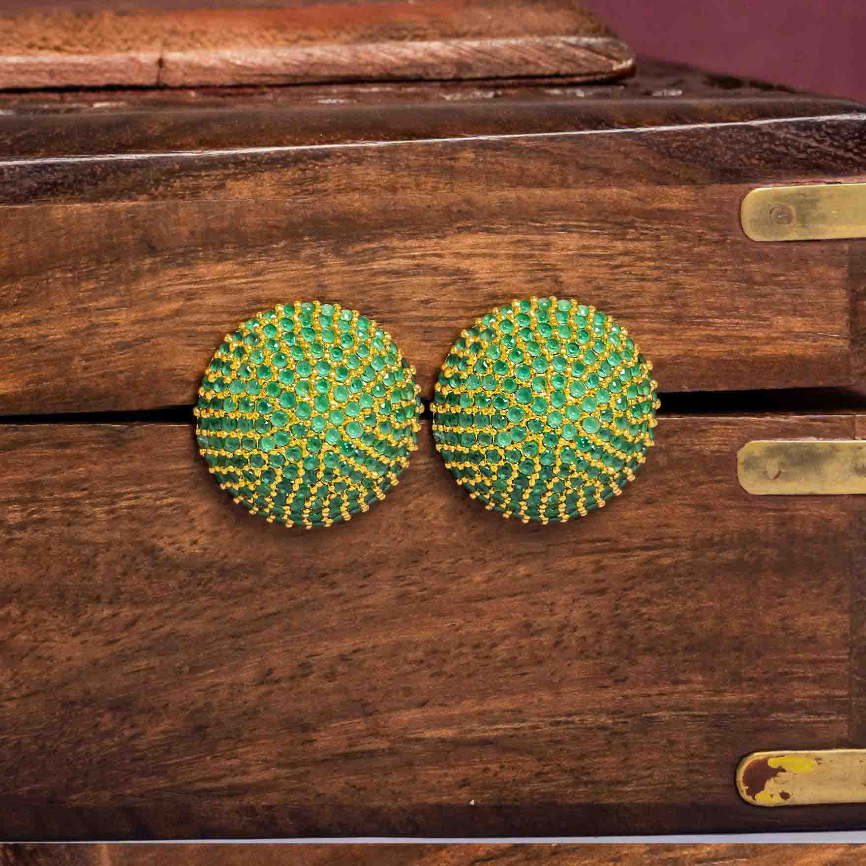 Green Stone Gold Layered Earrings for Ladies