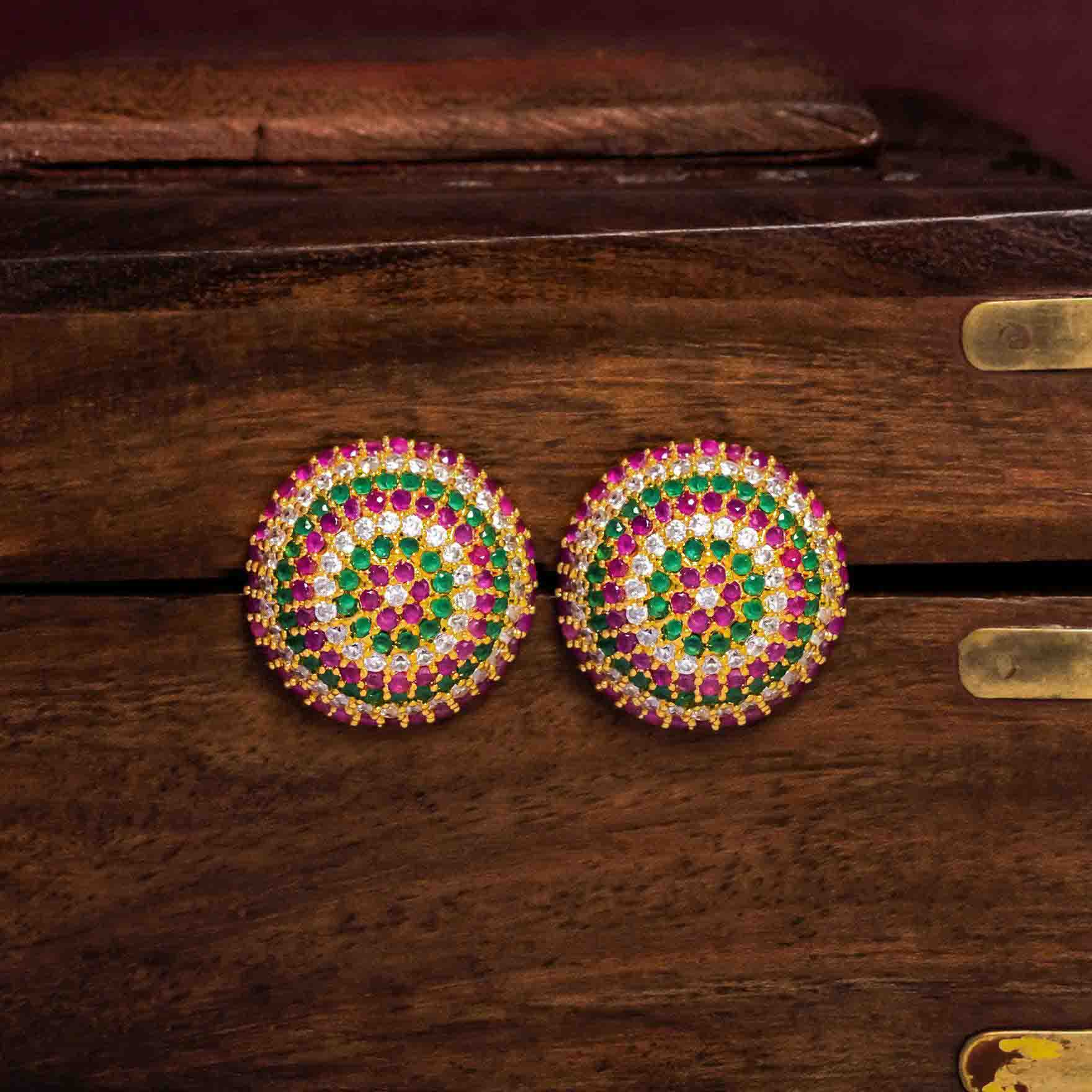 Multicoloured Stone Gold Earrings Online
