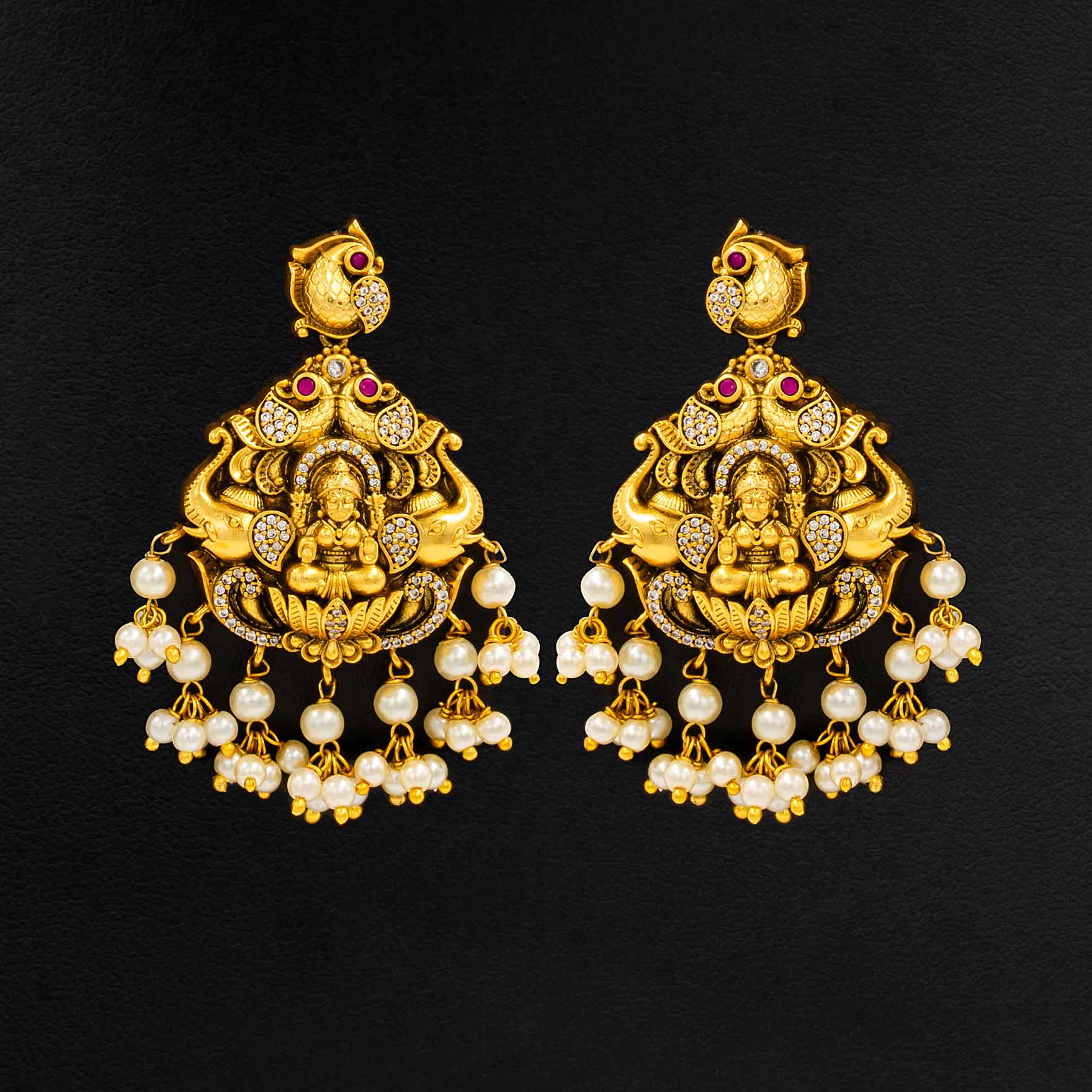 Sreshta Collection Gheru Necklace with Earrings PSGRNSSR3WR-0031, PSGRHSTSR2WR-053