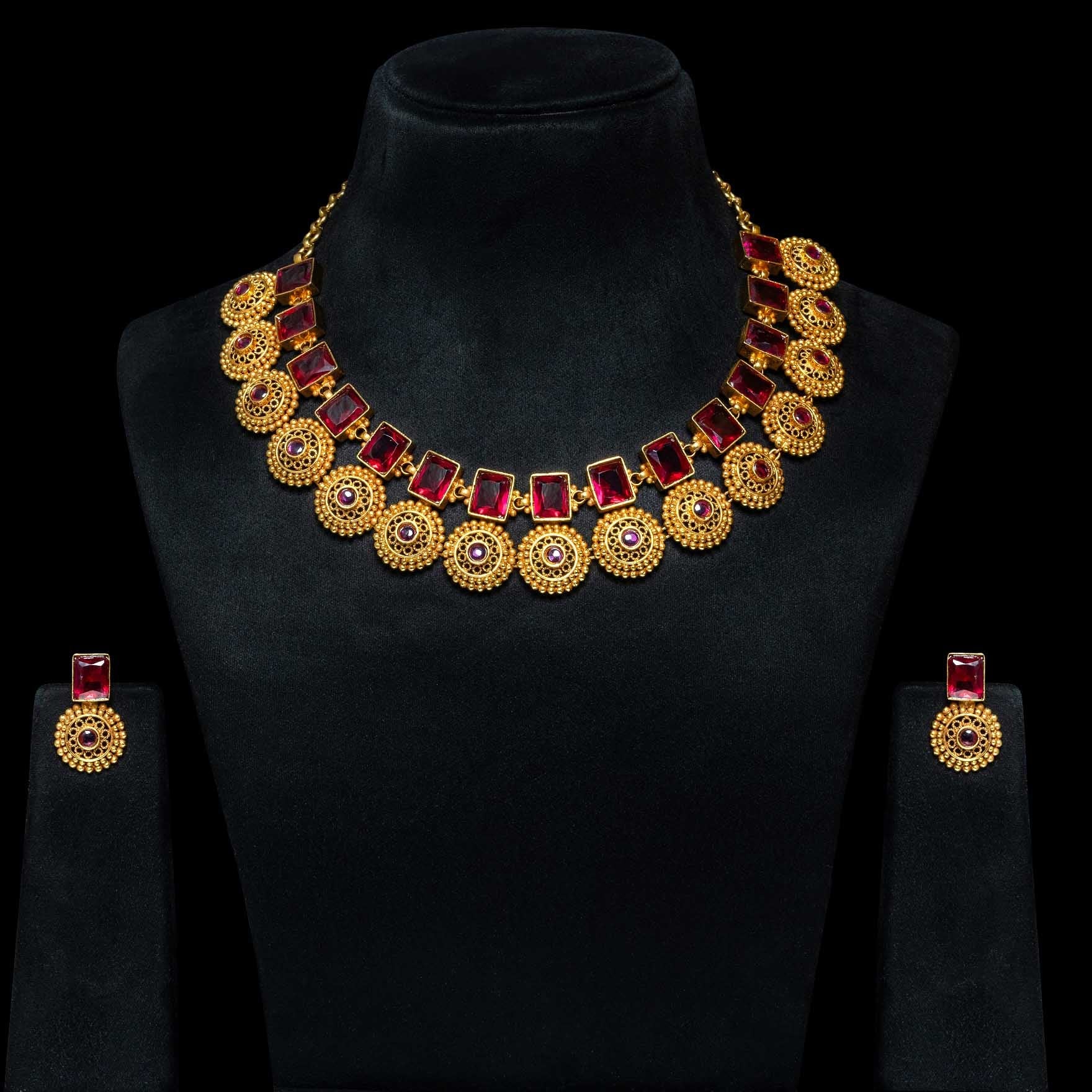 Stone Necklace with Stud Earrings  PSGRNSSR14R-0311, PSGRSTSR2a-002