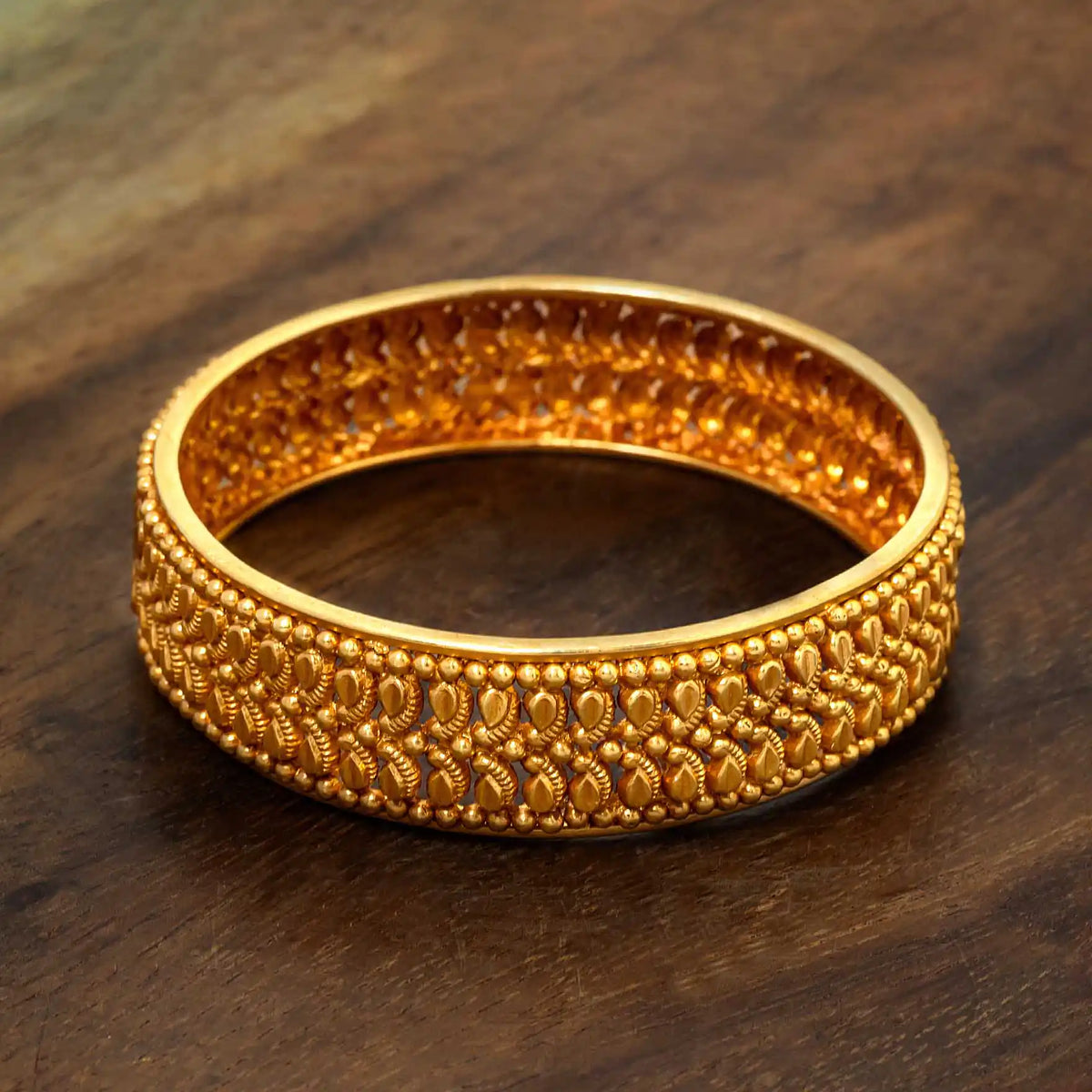 Golden Gheru Bangle PGGRBSR6-25-024 - Gold Plated Jewellery | Parakkat Jewels