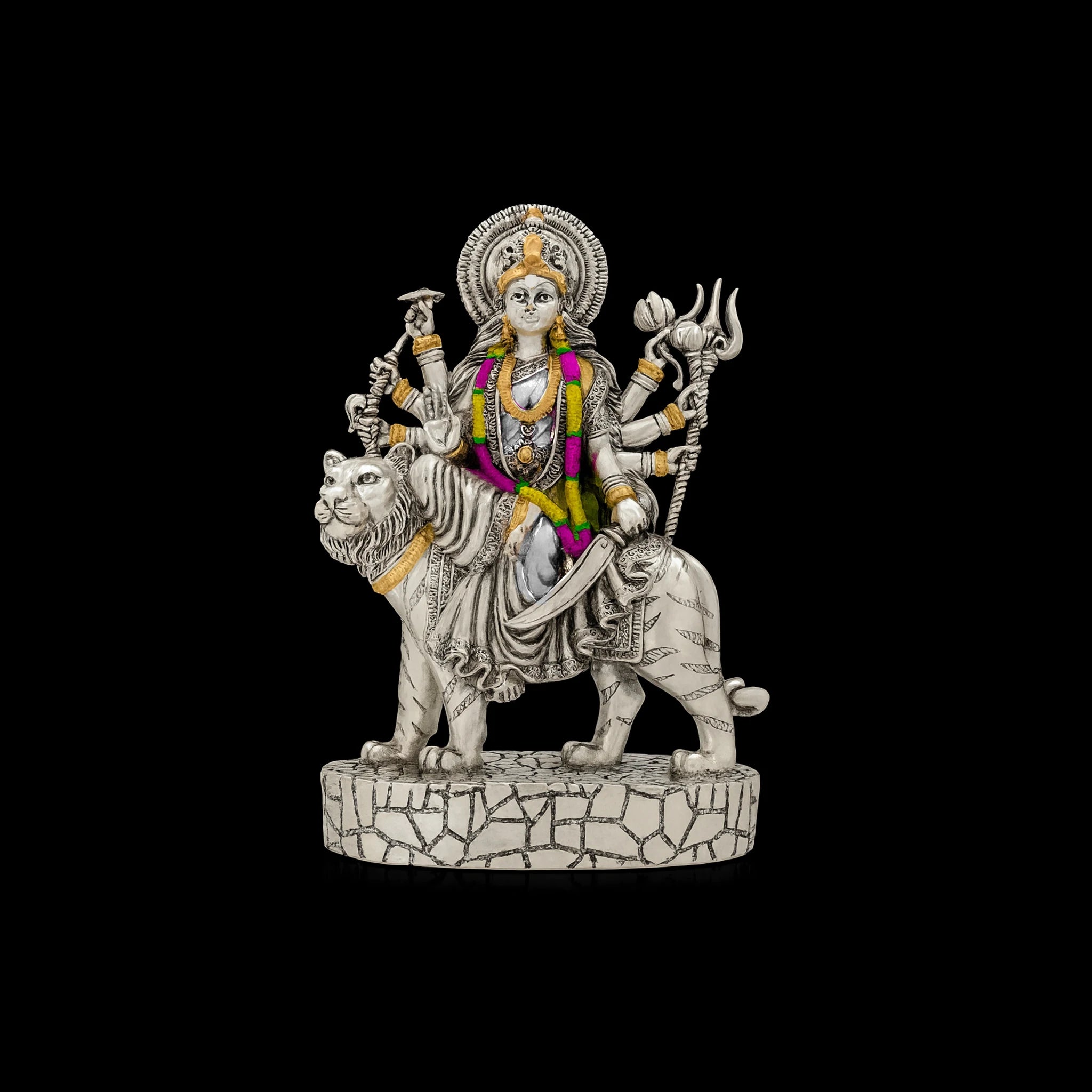 Goddess Durga Figurine on Tiger Base PIDRSDU2-008