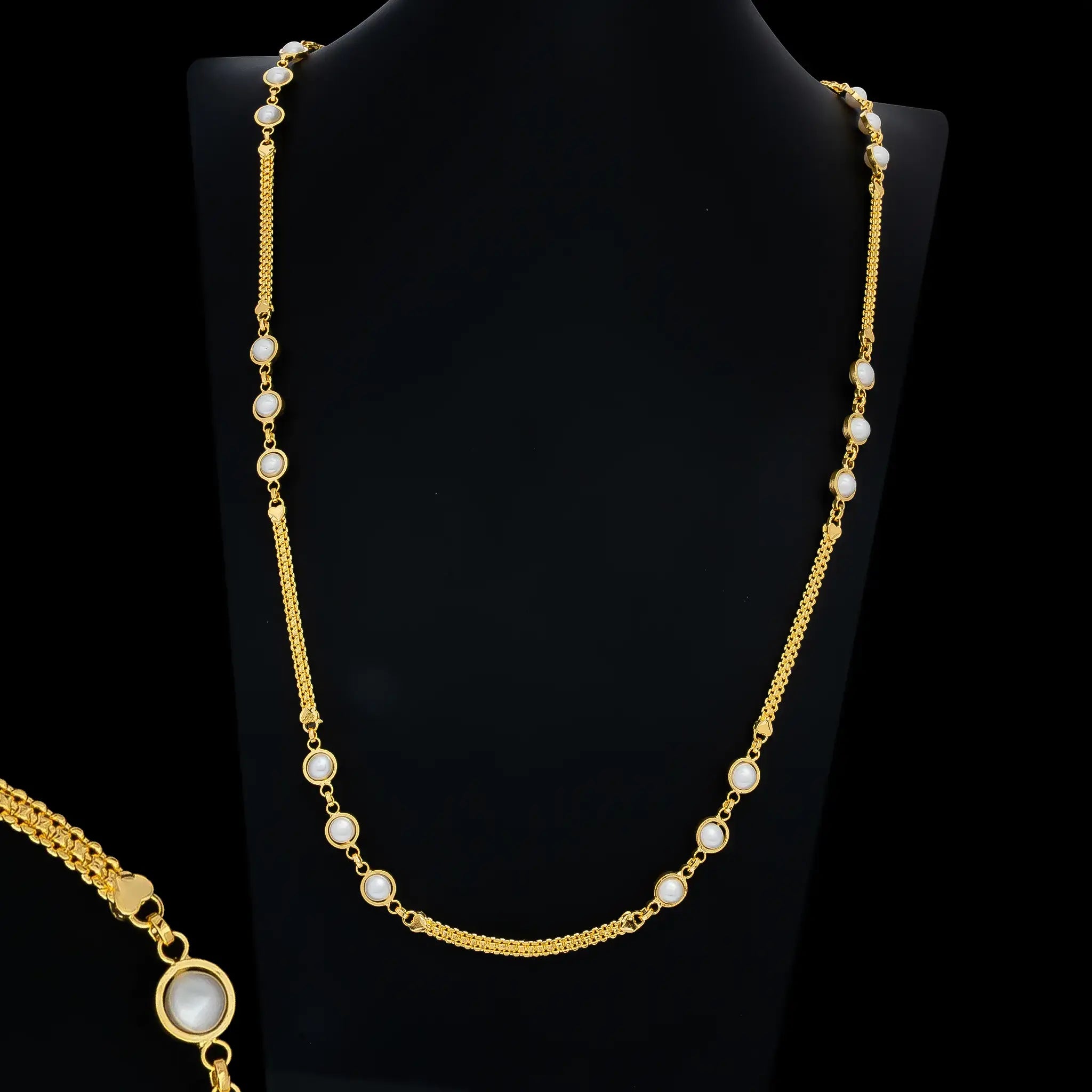 Pearl Bezel Snake Stone Chain Gold Layered