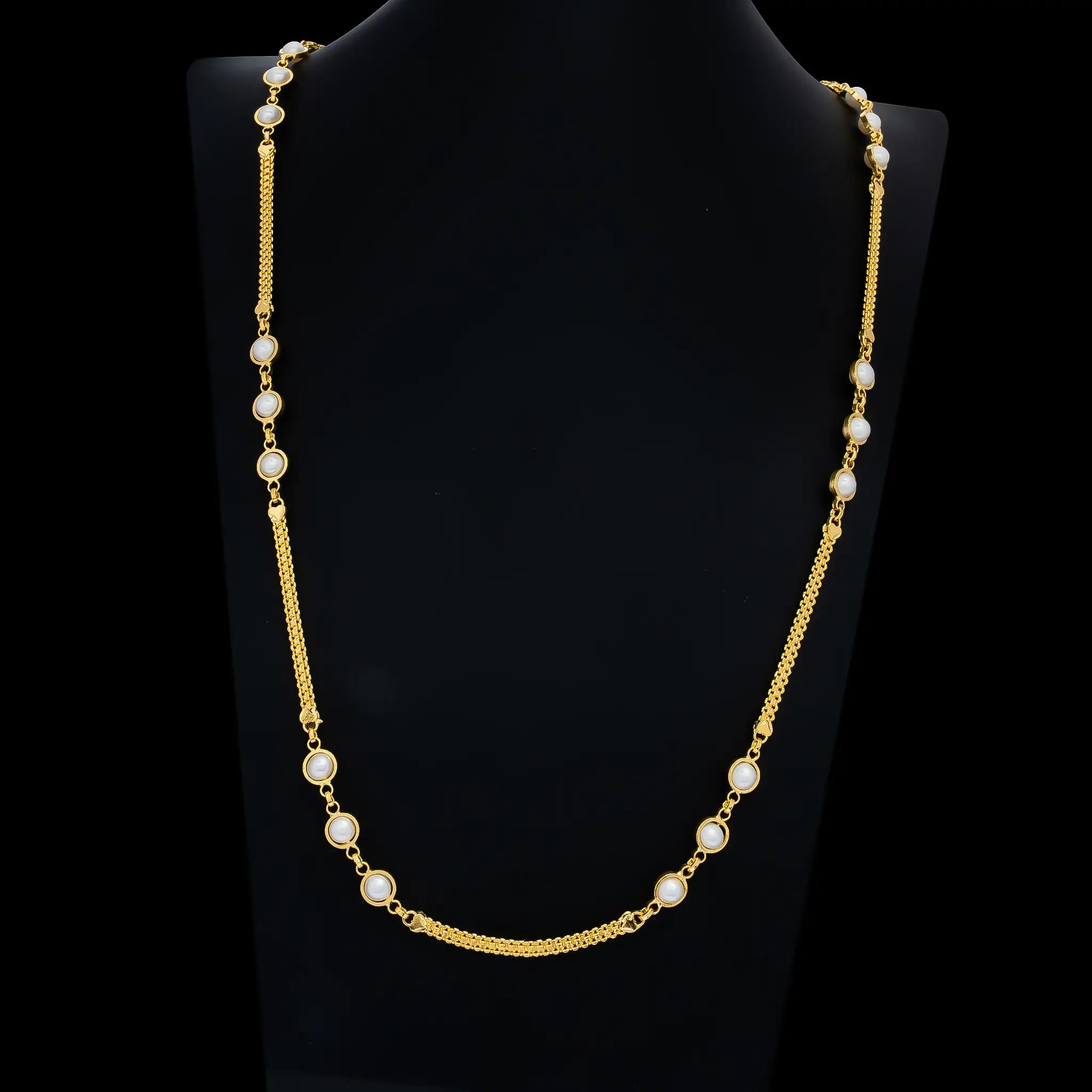Classic Pearl Chain with Golden Bezels PSC1-095