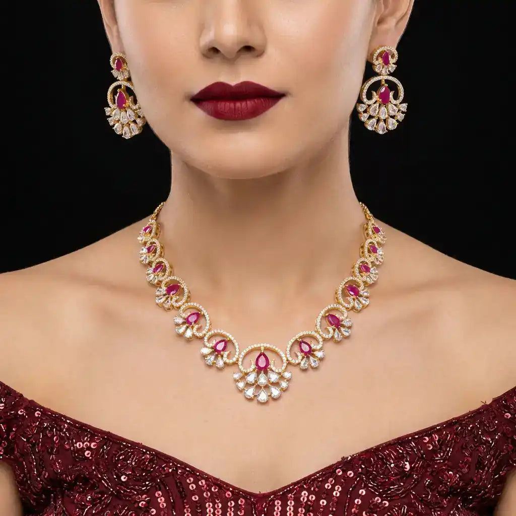 24ct Gold Layered Stone Necklace with stud PMSNS3WR-009, PMSHST12WR-022